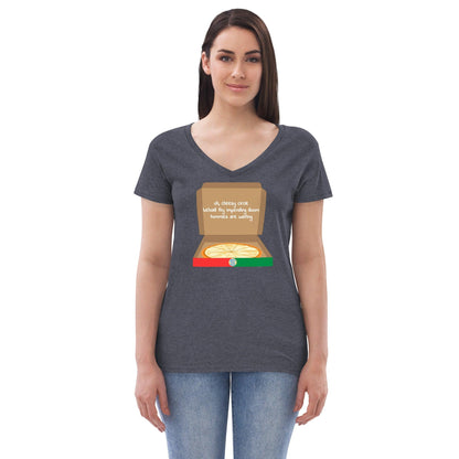 Cheesy Pizza Haiku Women’s recycled v-neck t-shirt - Gizmo Graphic Works