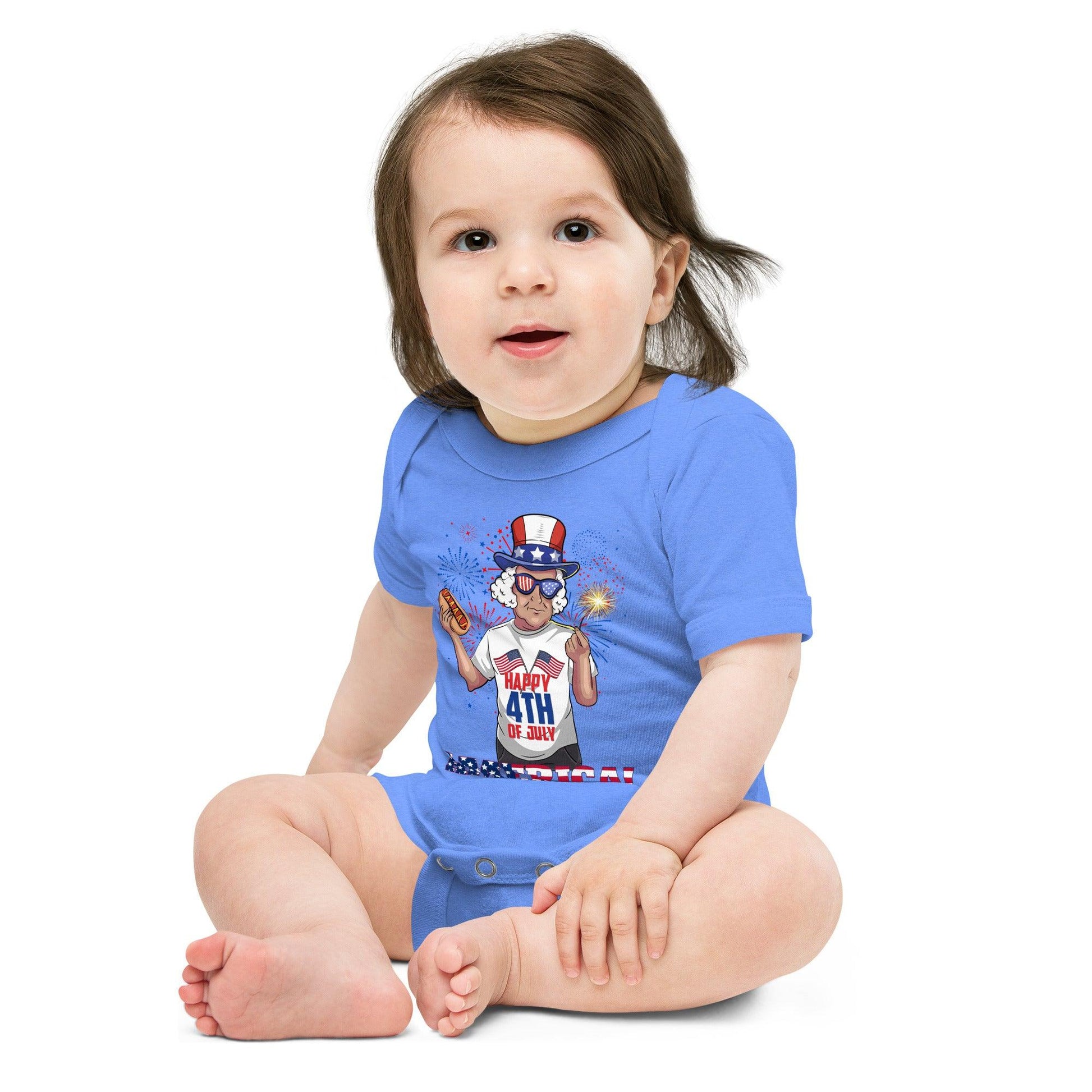 "George Washington Happy 4th of July" Baby short sleeve one piece - Gizmo Graphic Works