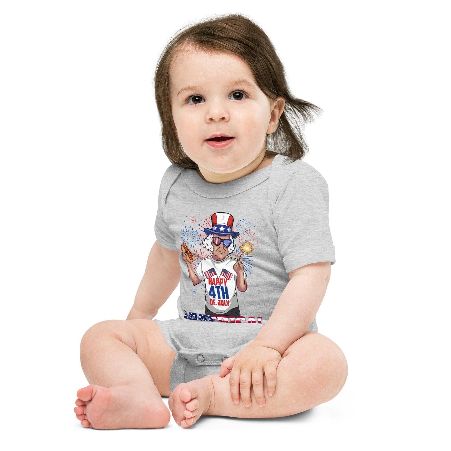 "George Washington Happy 4th of July" Baby short sleeve one piece - Gizmo Graphic Works