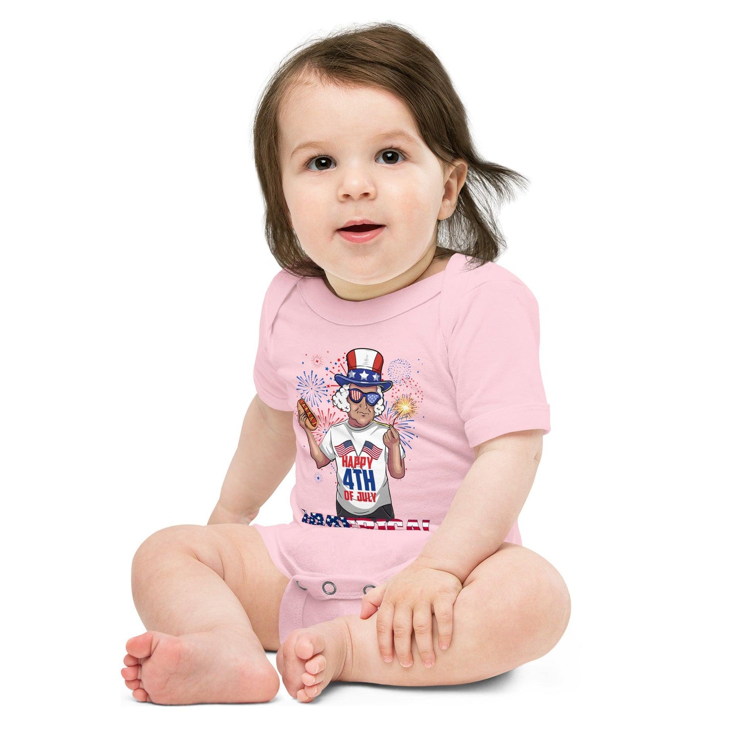 "George Washington Happy 4th of July" Baby short sleeve one piece - Gizmo Graphic Works