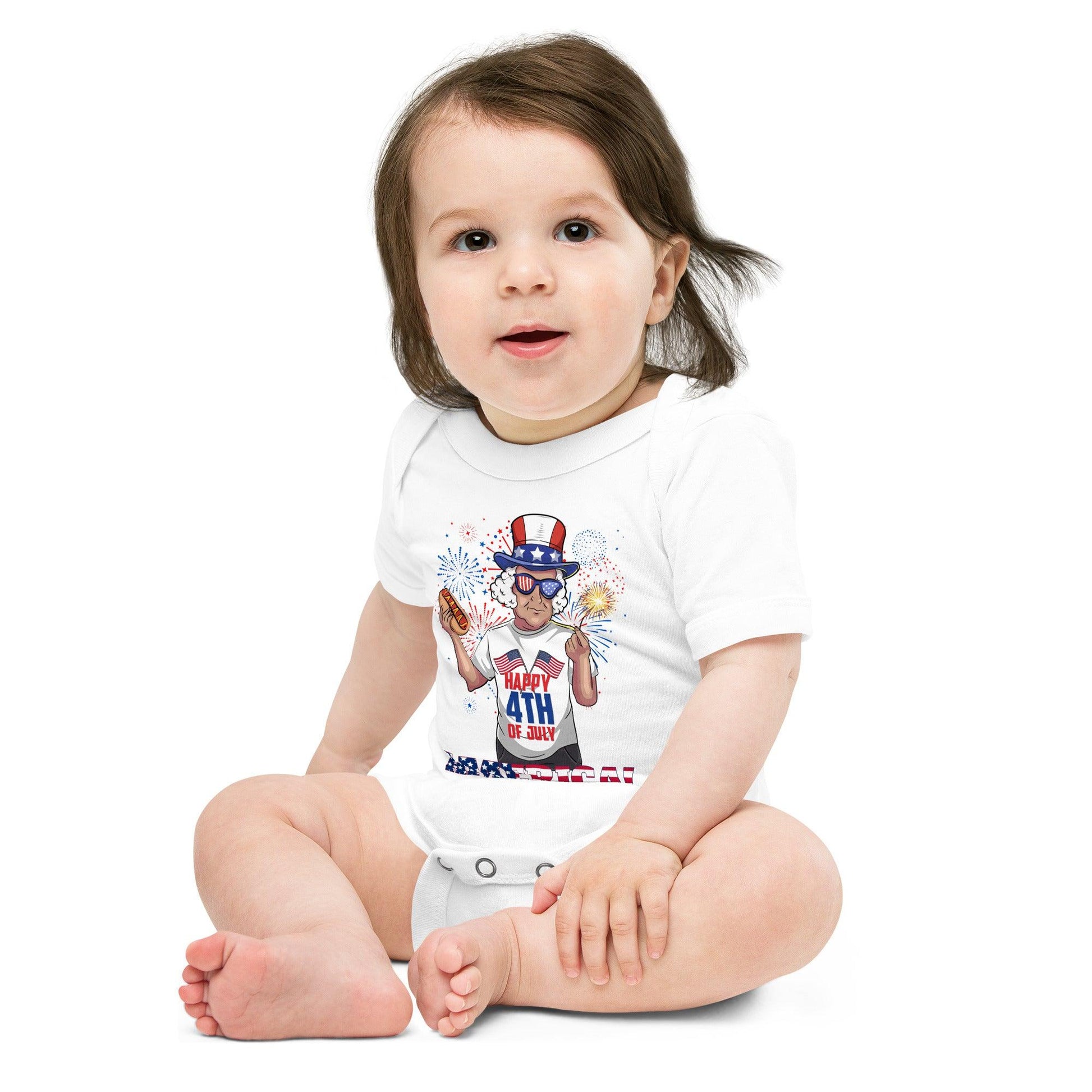 "George Washington Happy 4th of July" Baby short sleeve one piece - Gizmo Graphic Works