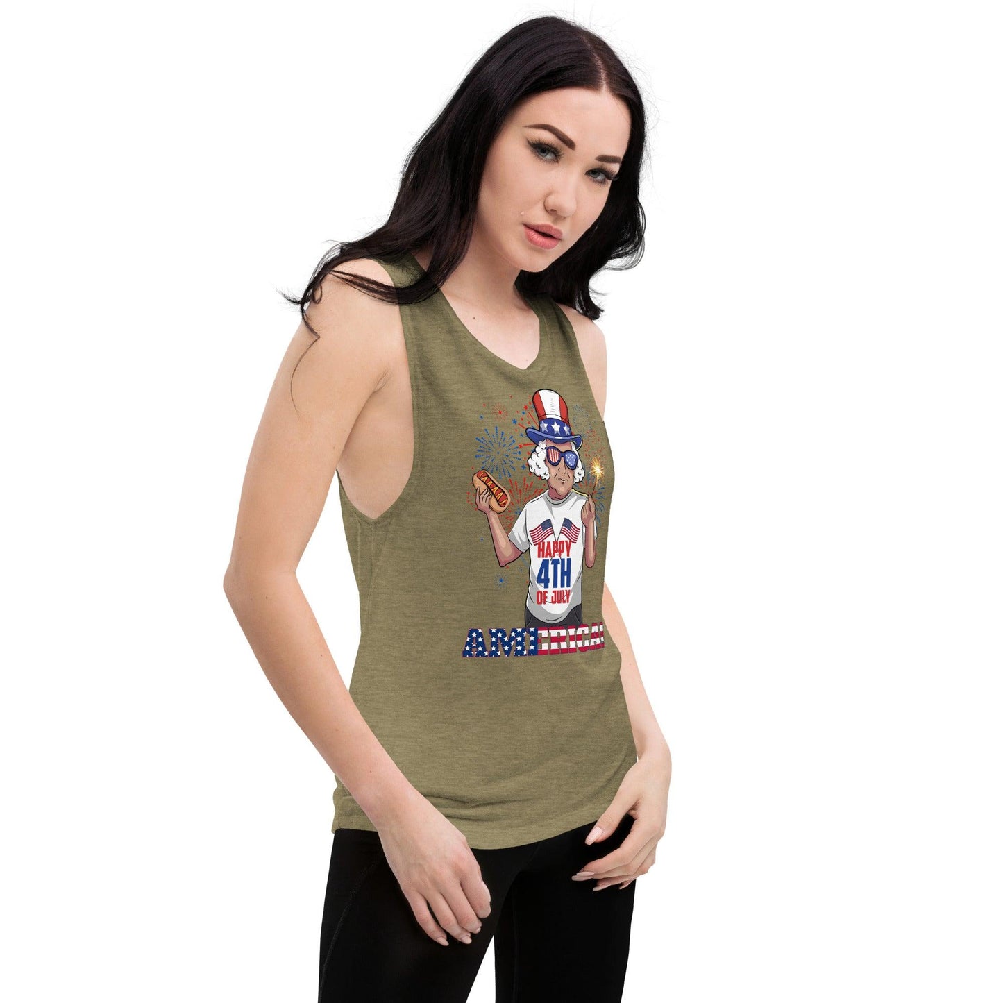 "George Washington Happy 4th of July!" Ladies’ Muscle Tank - Gizmo Graphic Works