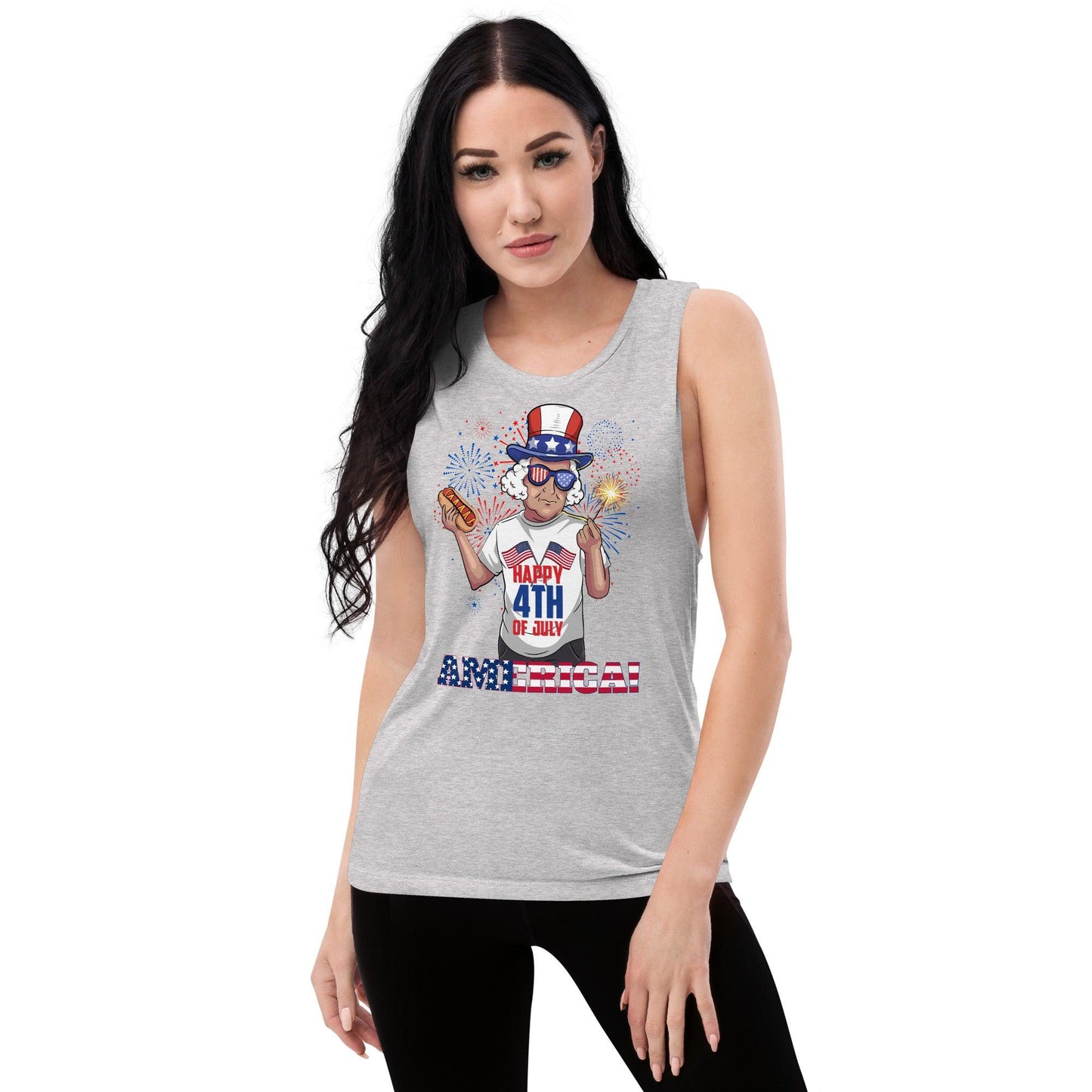 "George Washington Happy 4th of July!" Ladies’ Muscle Tank - Gizmo Graphic Works