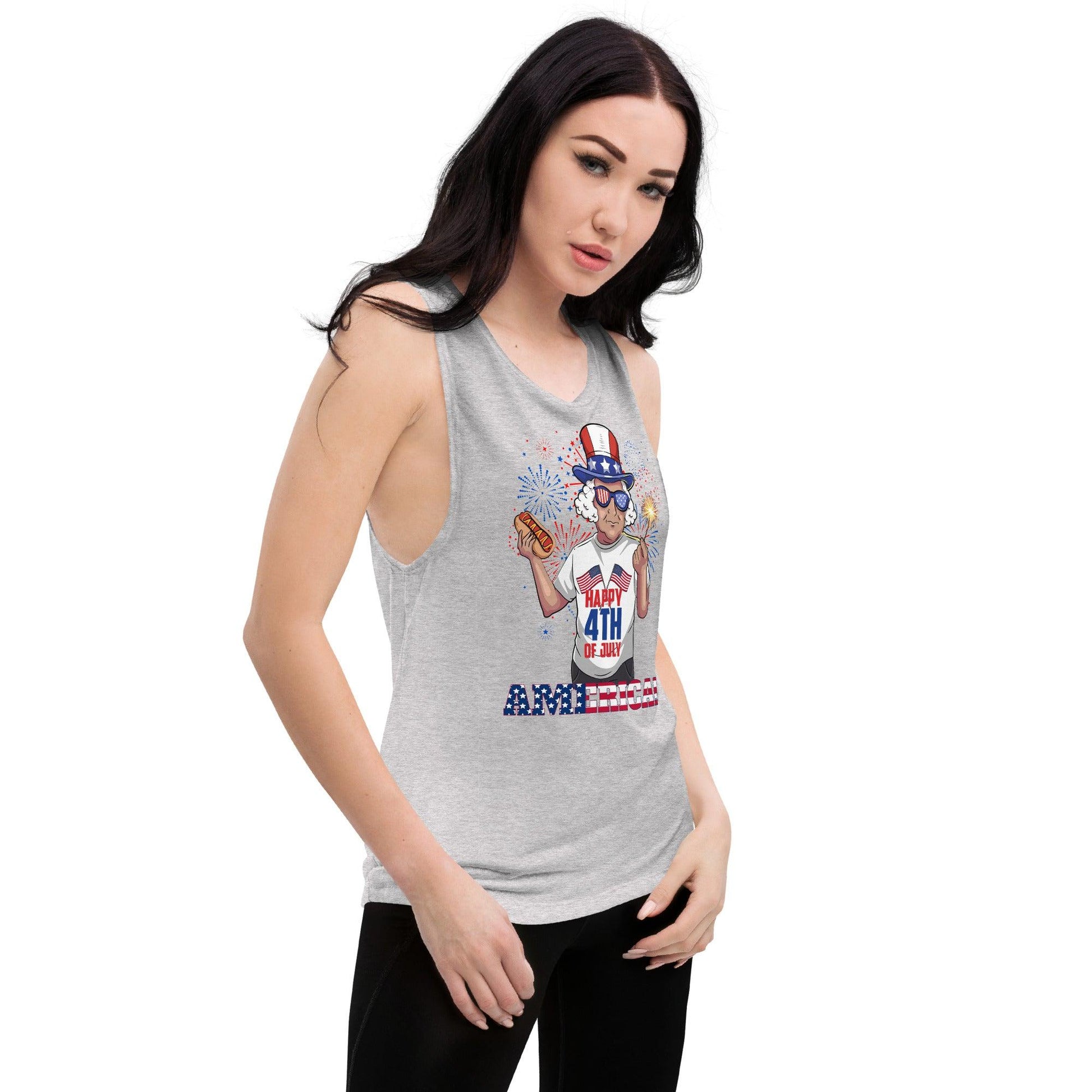 "George Washington Happy 4th of July!" Ladies’ Muscle Tank - Gizmo Graphic Works