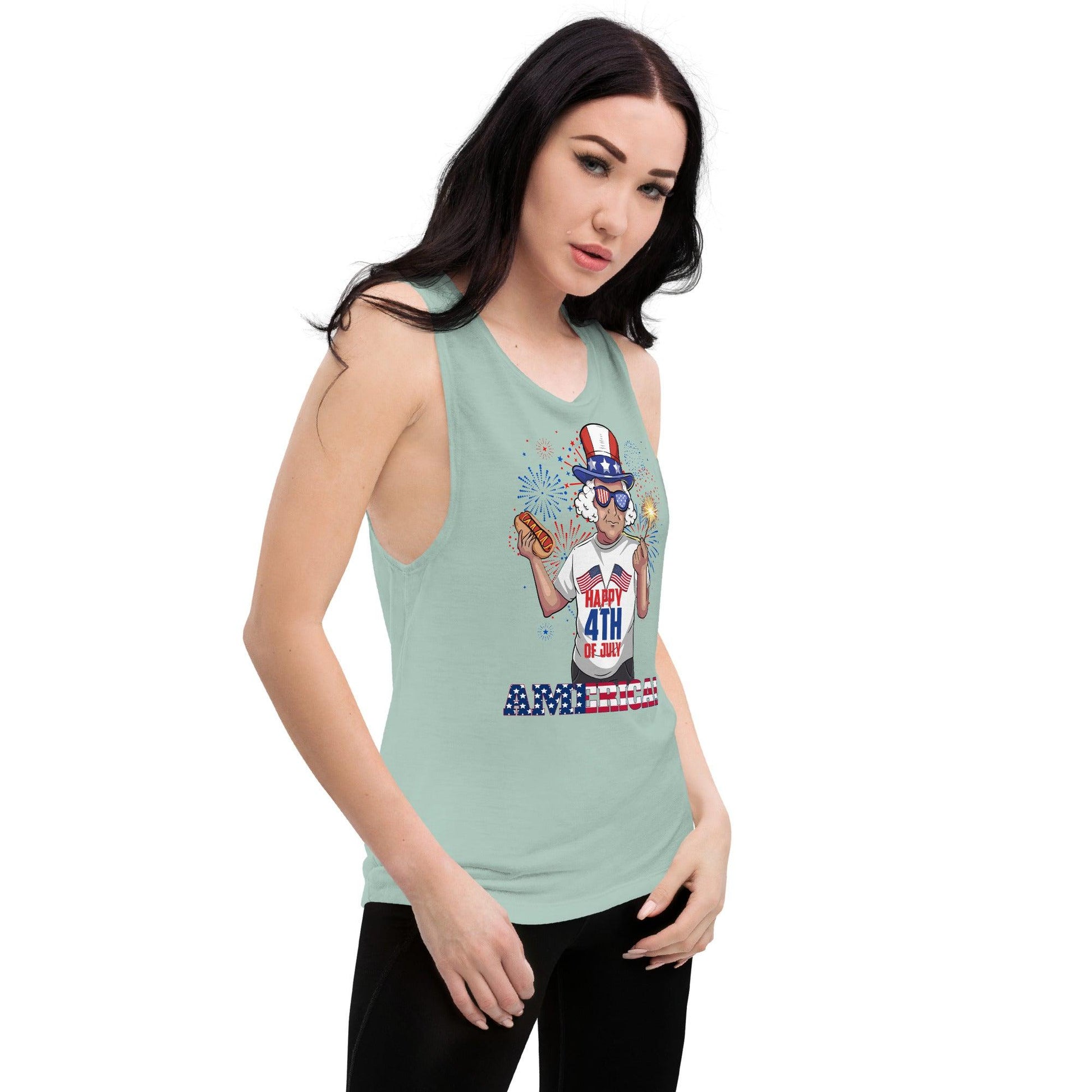 "George Washington Happy 4th of July!" Ladies’ Muscle Tank - Gizmo Graphic Works