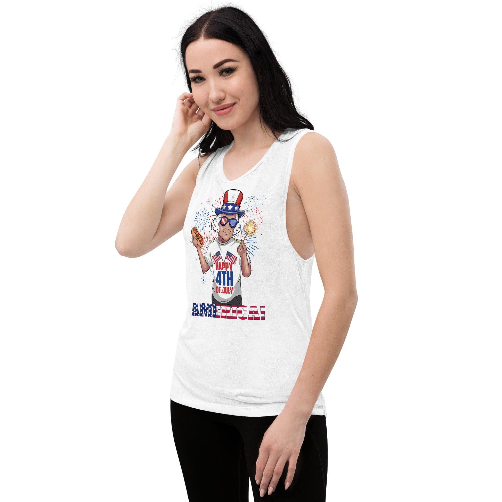 "George Washington Happy 4th of July!" Ladies’ Muscle Tank - Gizmo Graphic Works