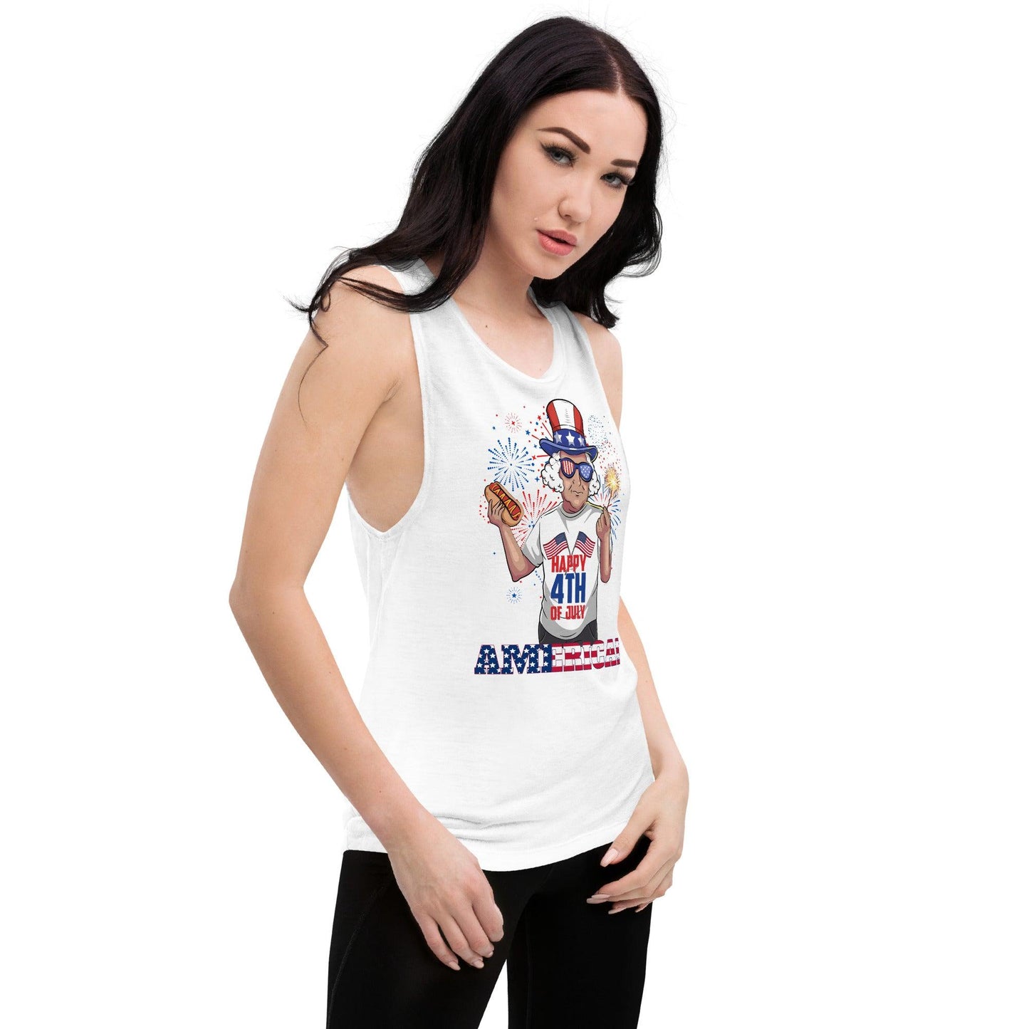 "George Washington Happy 4th of July!" Ladies’ Muscle Tank - Gizmo Graphic Works