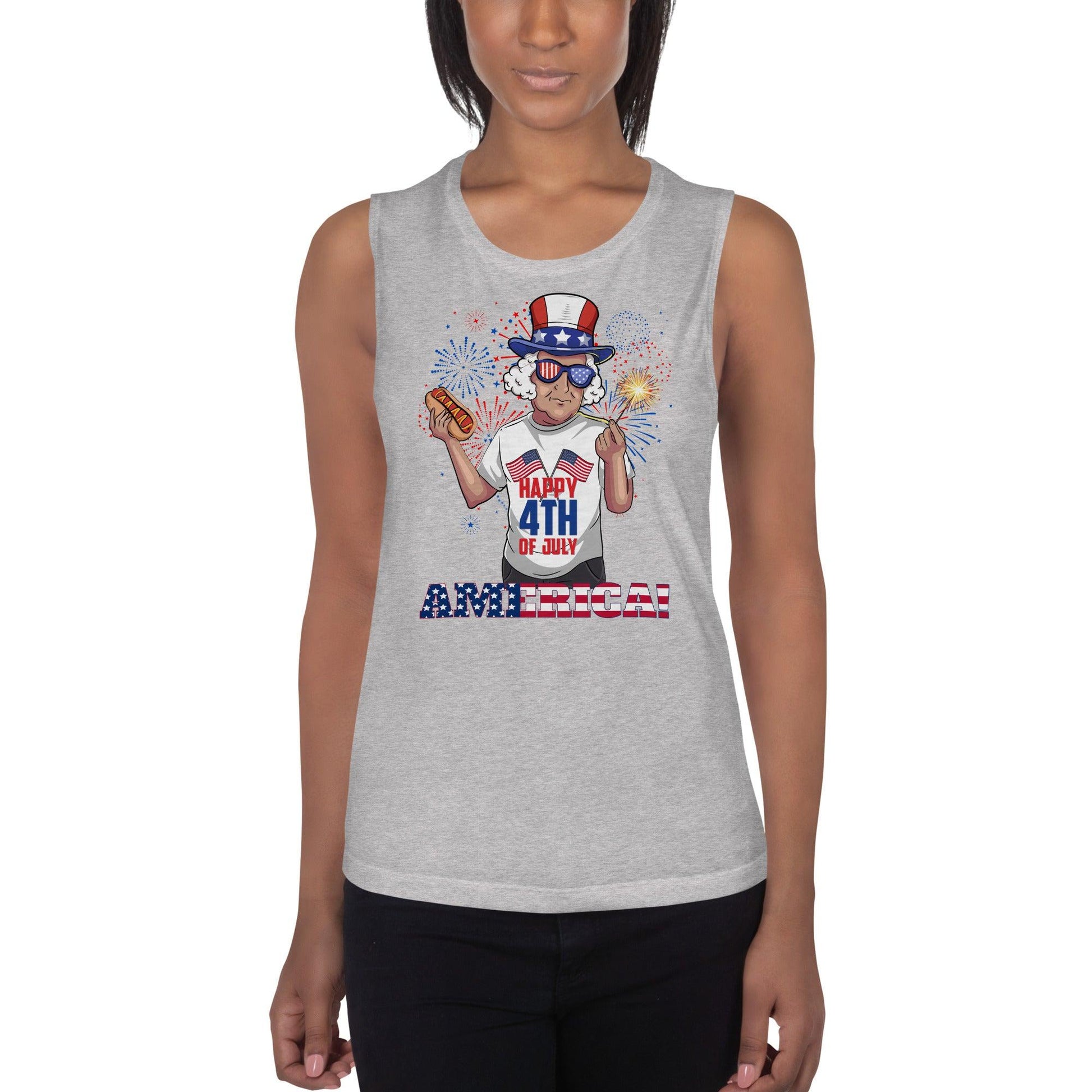 "George Washington Happy 4th of July!" Ladies’ Muscle Tank - Gizmo Graphic Works