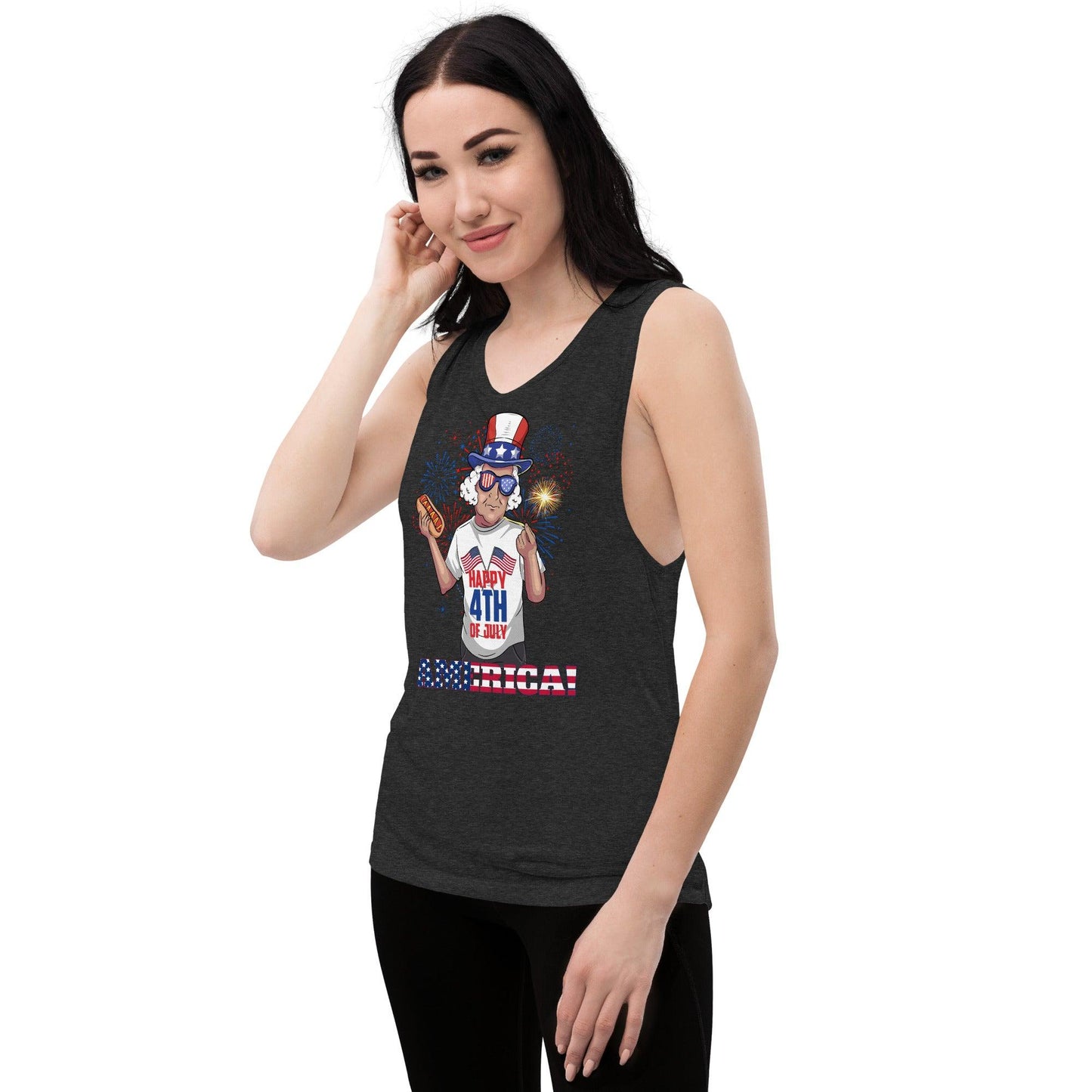 "George Washington Happy 4th of July!" Ladies’ Muscle Tank - Gizmo Graphic Works