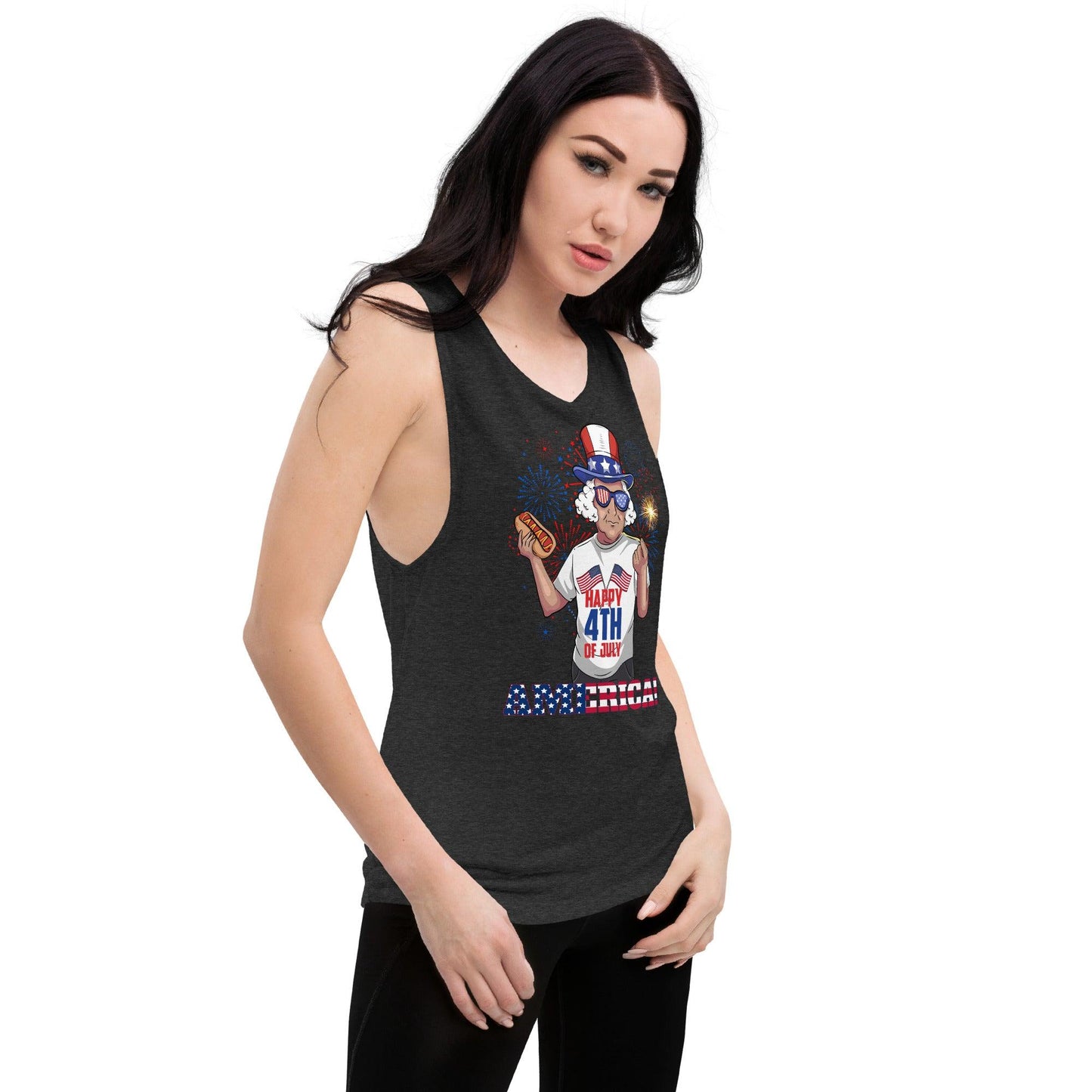 "George Washington Happy 4th of July!" Ladies’ Muscle Tank - Gizmo Graphic Works