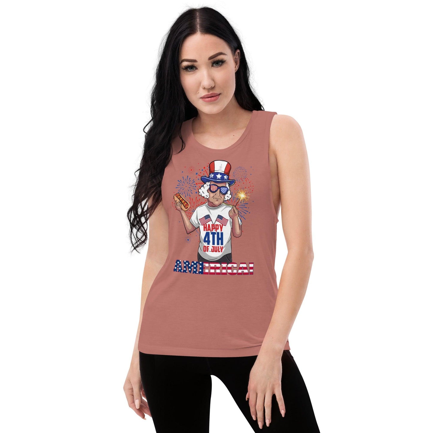 "George Washington Happy 4th of July!" Ladies’ Muscle Tank - Gizmo Graphic Works