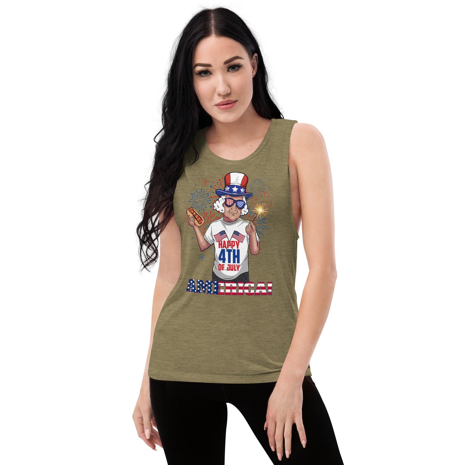 "George Washington Happy 4th of July!" Ladies’ Muscle Tank - Gizmo Graphic Works