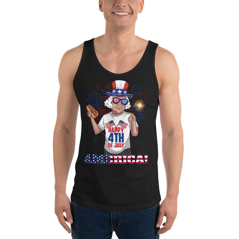 "George Washington Happy 4th of July " Unisex Tank Top - Gizmo Graphic Works