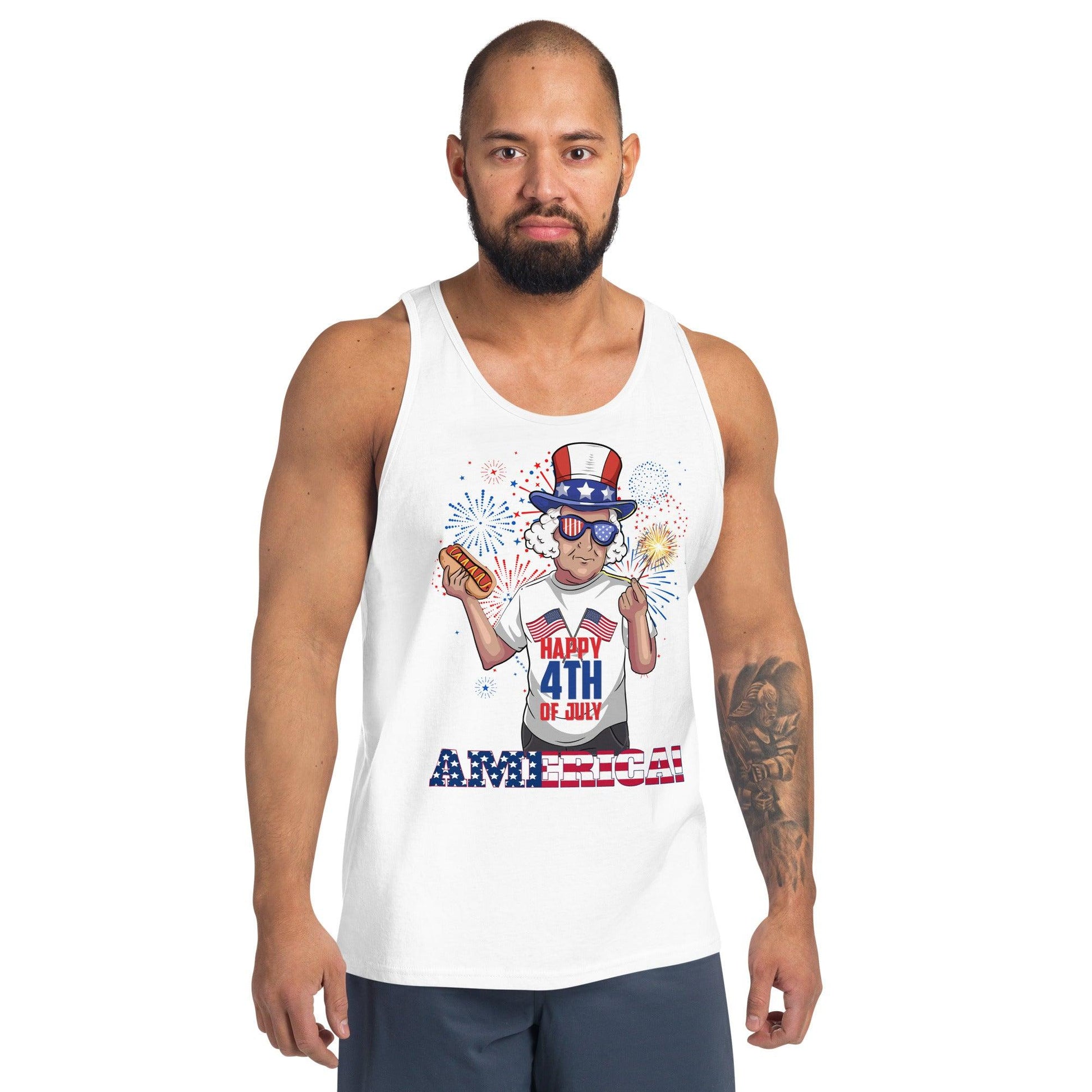 "George Washington Happy 4th of July " Unisex Tank Top - Gizmo Graphic Works