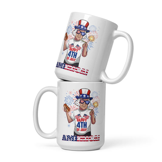 "George Washington Happy 4th of July" White glossy mug - Gizmo Graphic Works