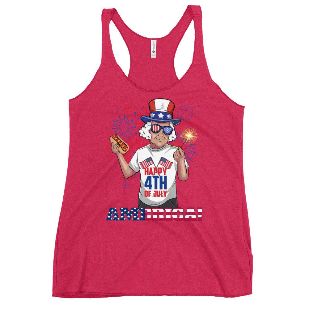 "George Washington Happy 4th of July " Women's Racerback Tank - Gizmo Graphic Works