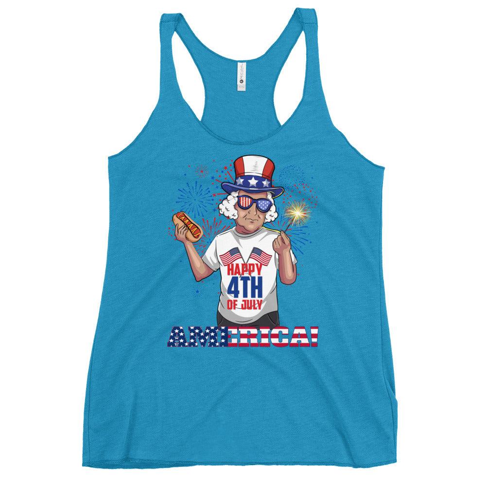 "George Washington Happy 4th of July " Women's Racerback Tank - Gizmo Graphic Works