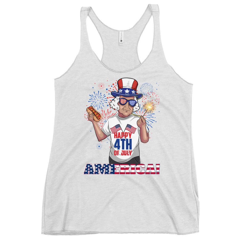 "George Washington Happy 4th of July " Women's Racerback Tank - Gizmo Graphic Works