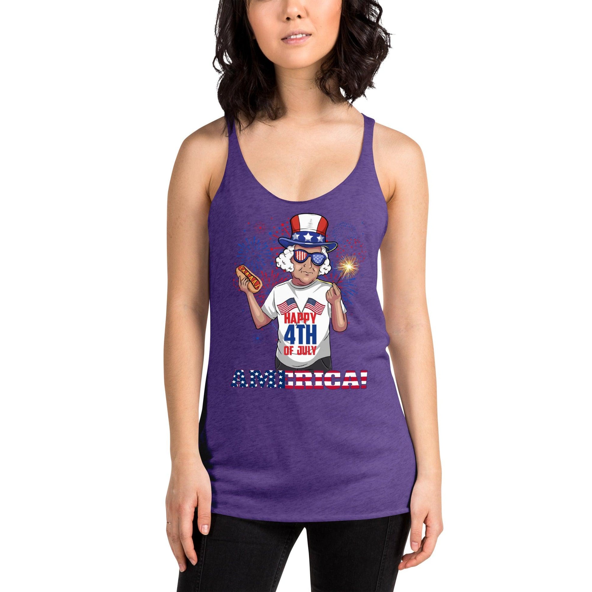 "George Washington Happy 4th of July " Women's Racerback Tank - Gizmo Graphic Works