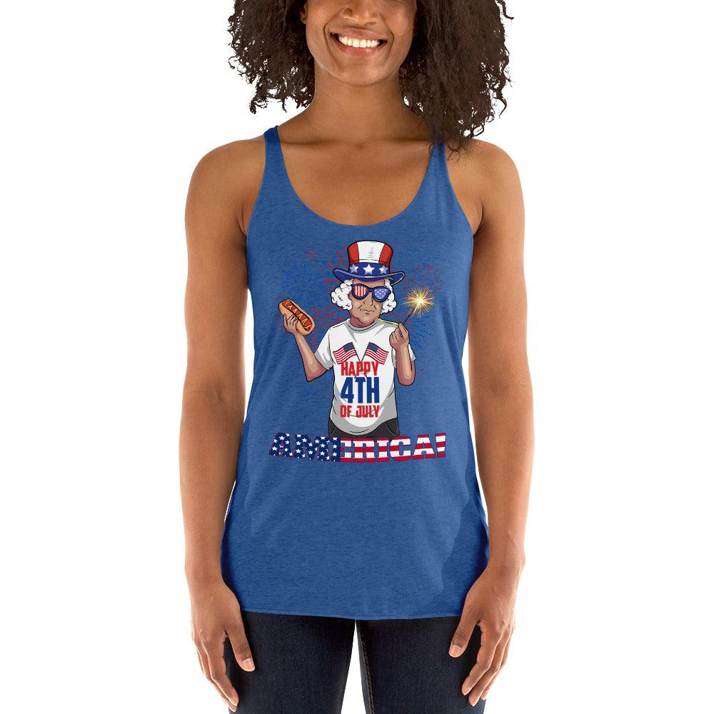 "George Washington Happy 4th of July " Women's Racerback Tank - Gizmo Graphic Works