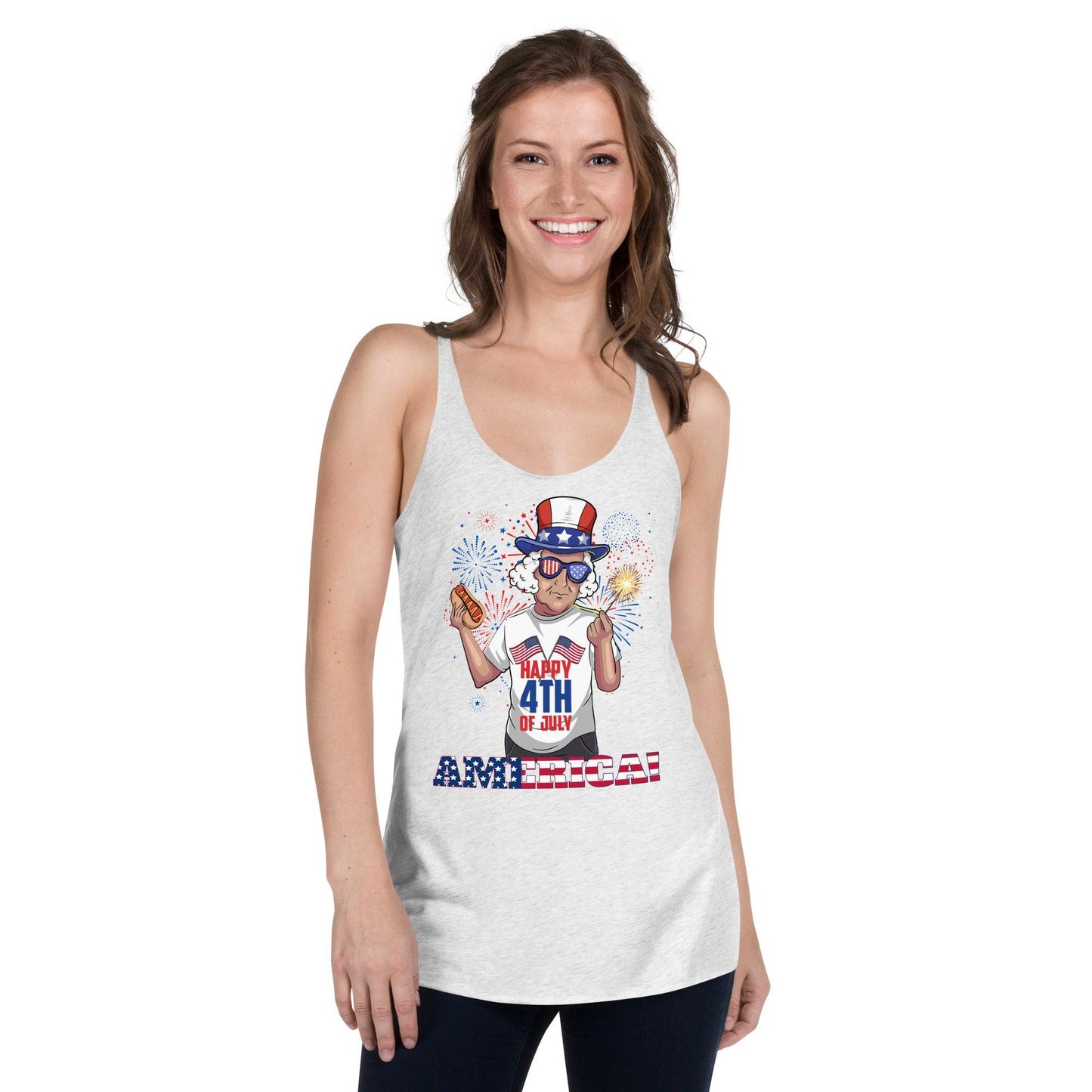 "George Washington Happy 4th of July " Women's Racerback Tank - Gizmo Graphic Works