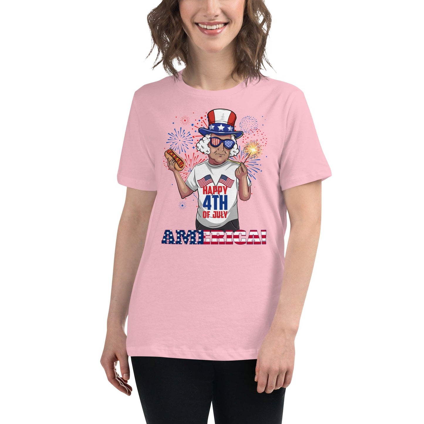 "George Washington Happy 4th of July" Women's Relaxed T-Shirt - Gizmo Graphic Works