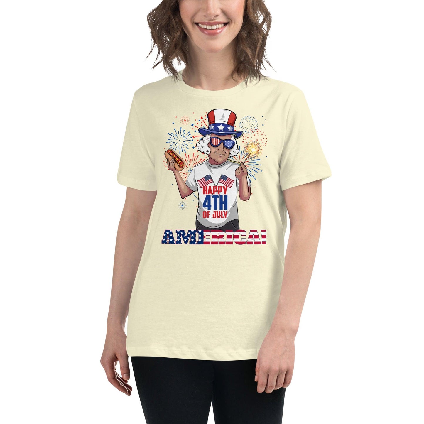 "George Washington Happy 4th of July" Women's Relaxed T-Shirt - Gizmo Graphic Works