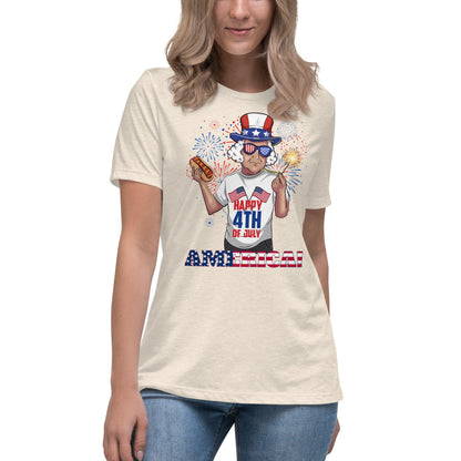 "George Washington Happy 4th of July" Women's Relaxed T-Shirt - Gizmo Graphic Works