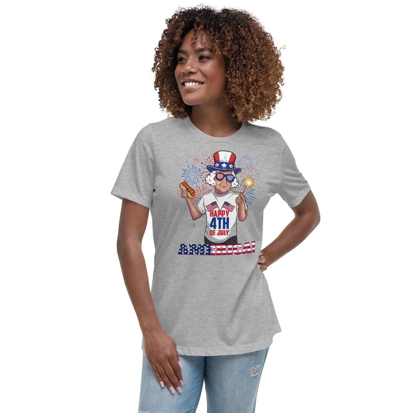 "George Washington Happy 4th of July" Women's Relaxed T-Shirt - Gizmo Graphic Works