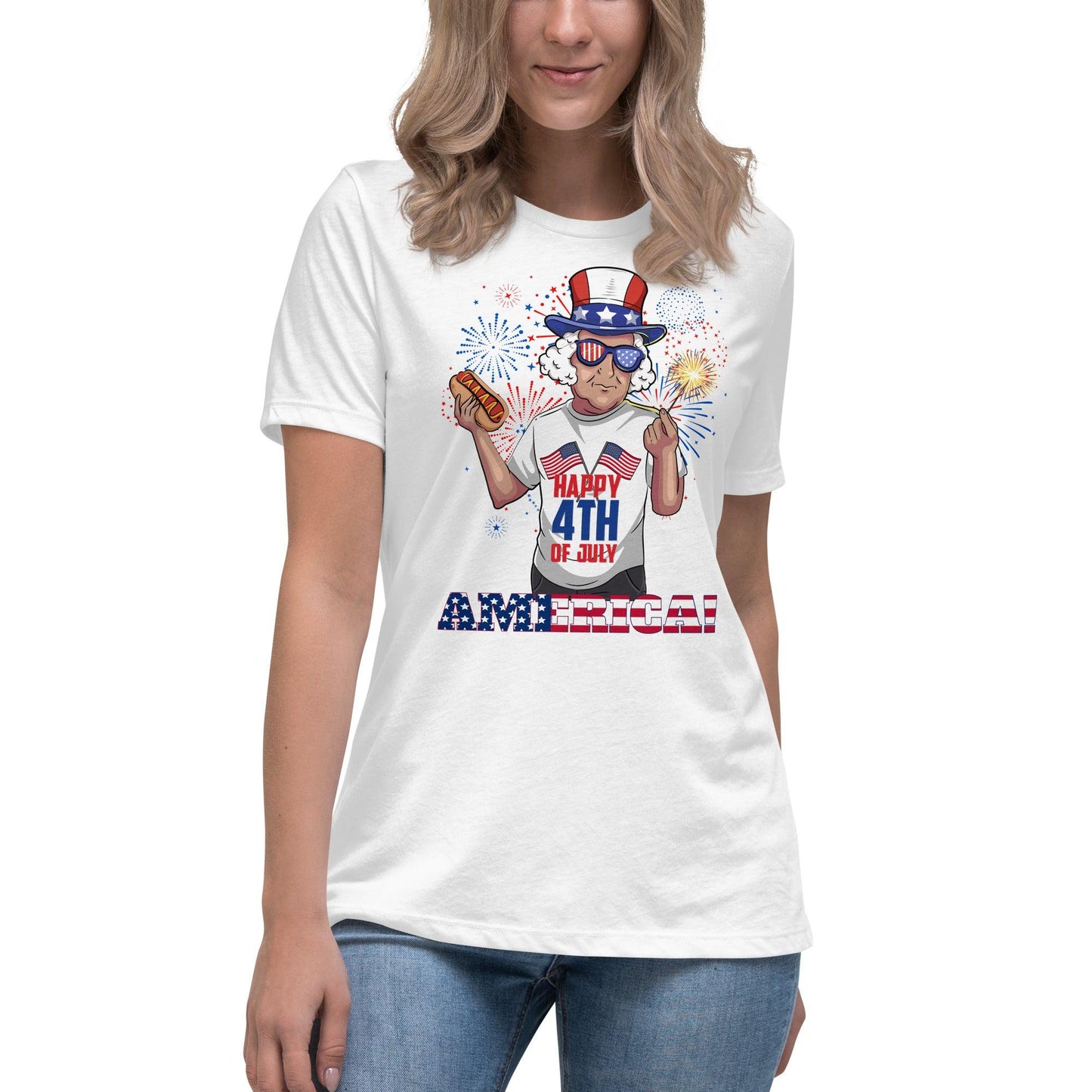 "George Washington Happy 4th of July" Women's Relaxed T-Shirt - Gizmo Graphic Works