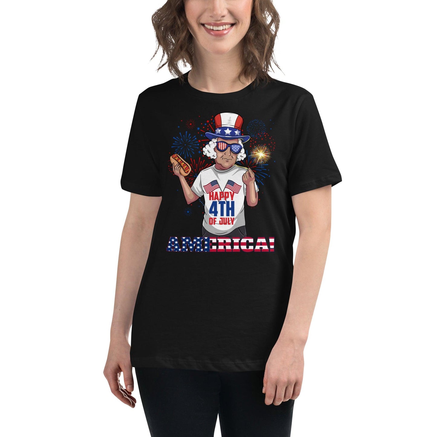 "George Washington Happy 4th of July" Women's Relaxed T-Shirt - Gizmo Graphic Works