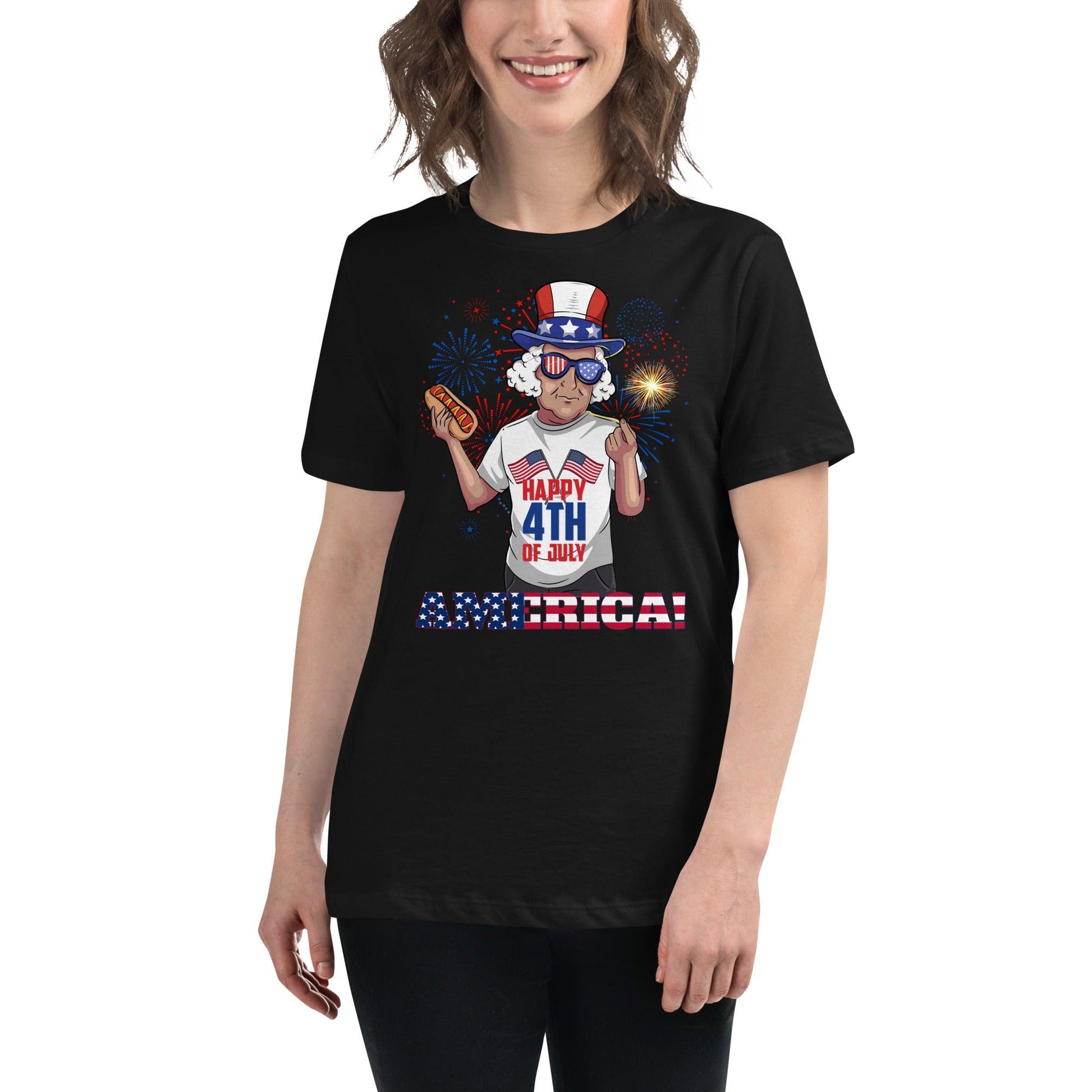 "George Washington Happy 4th of July" Women's Relaxed T-Shirt - Gizmo Graphic Works