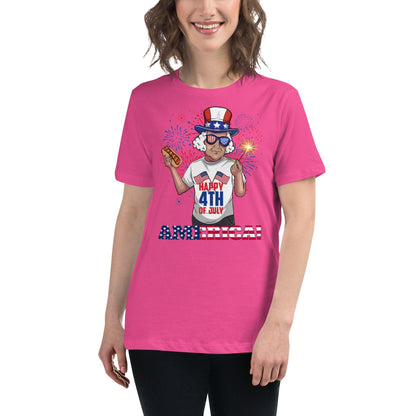 "George Washington Happy 4th of July" Women's Relaxed T-Shirt - Gizmo Graphic Works