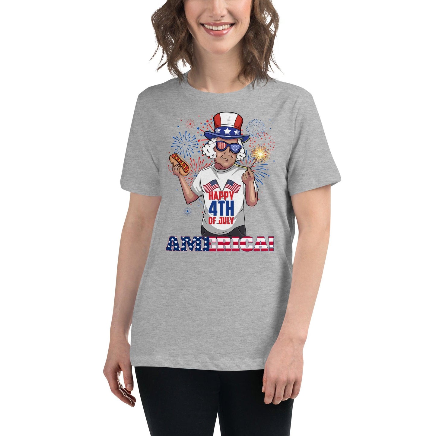 "George Washington Happy 4th of July" Women's Relaxed T-Shirt - Gizmo Graphic Works