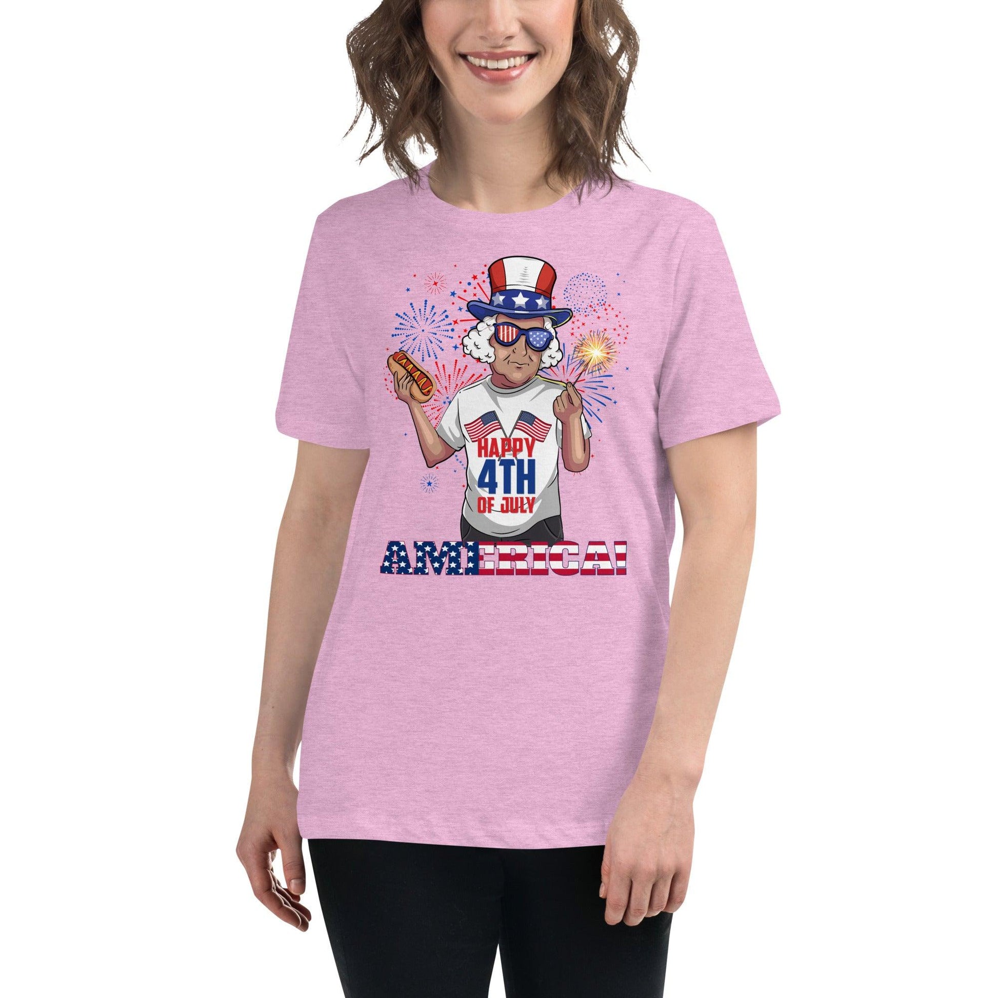 "George Washington Happy 4th of July" Women's Relaxed T-Shirt - Gizmo Graphic Works