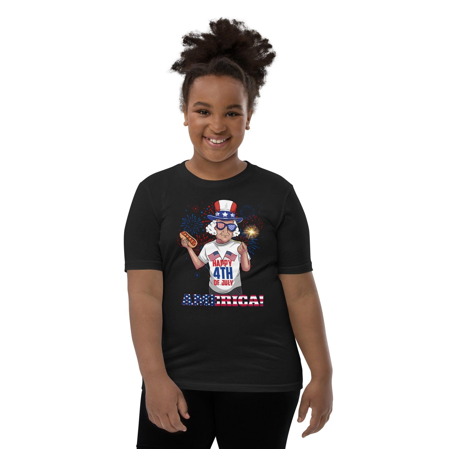 "George Washington Happy 4th of July" Youth Short Sleeve T-Shirt - Gizmo Graphic Works