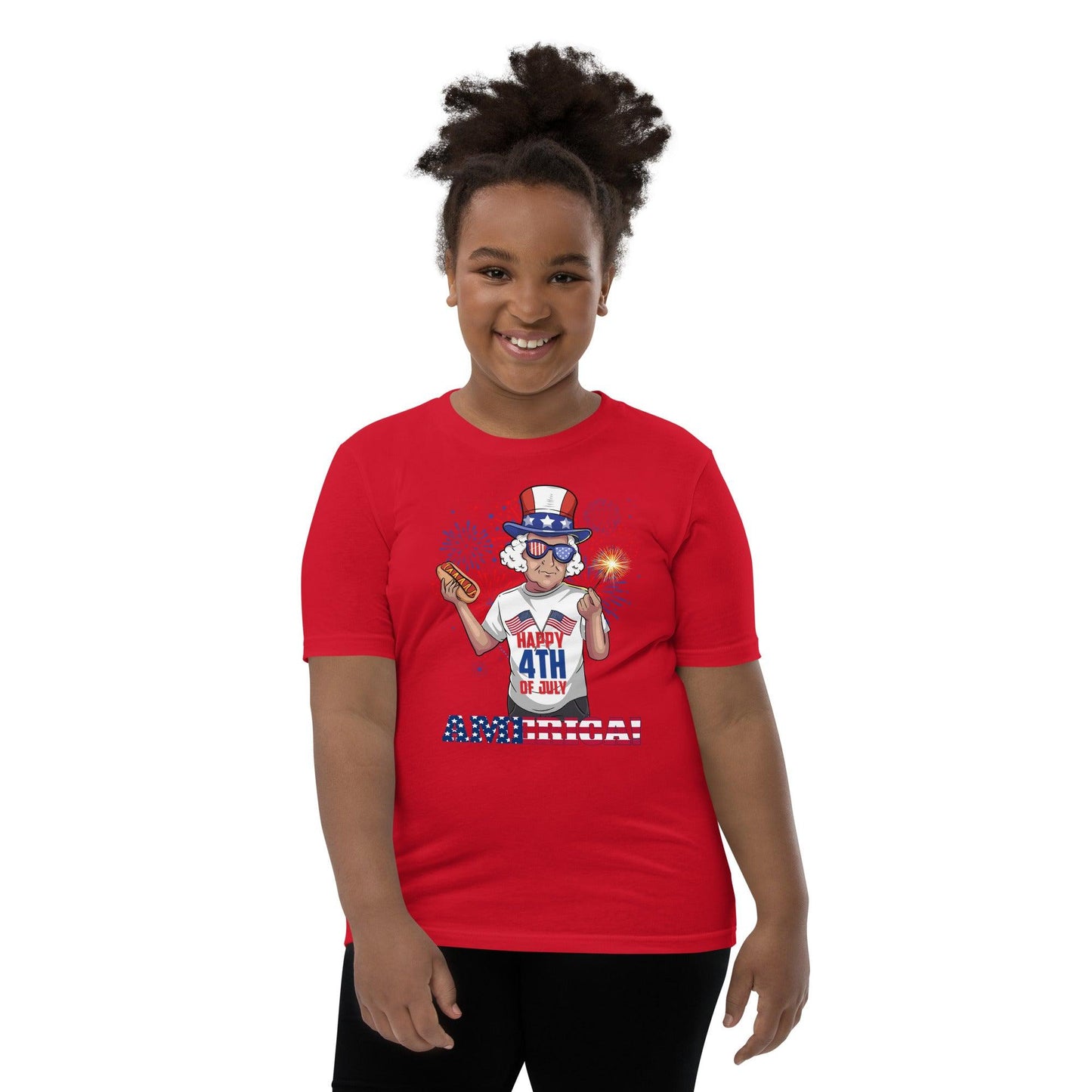 "George Washington Happy 4th of July" Youth Short Sleeve T-Shirt - Gizmo Graphic Works