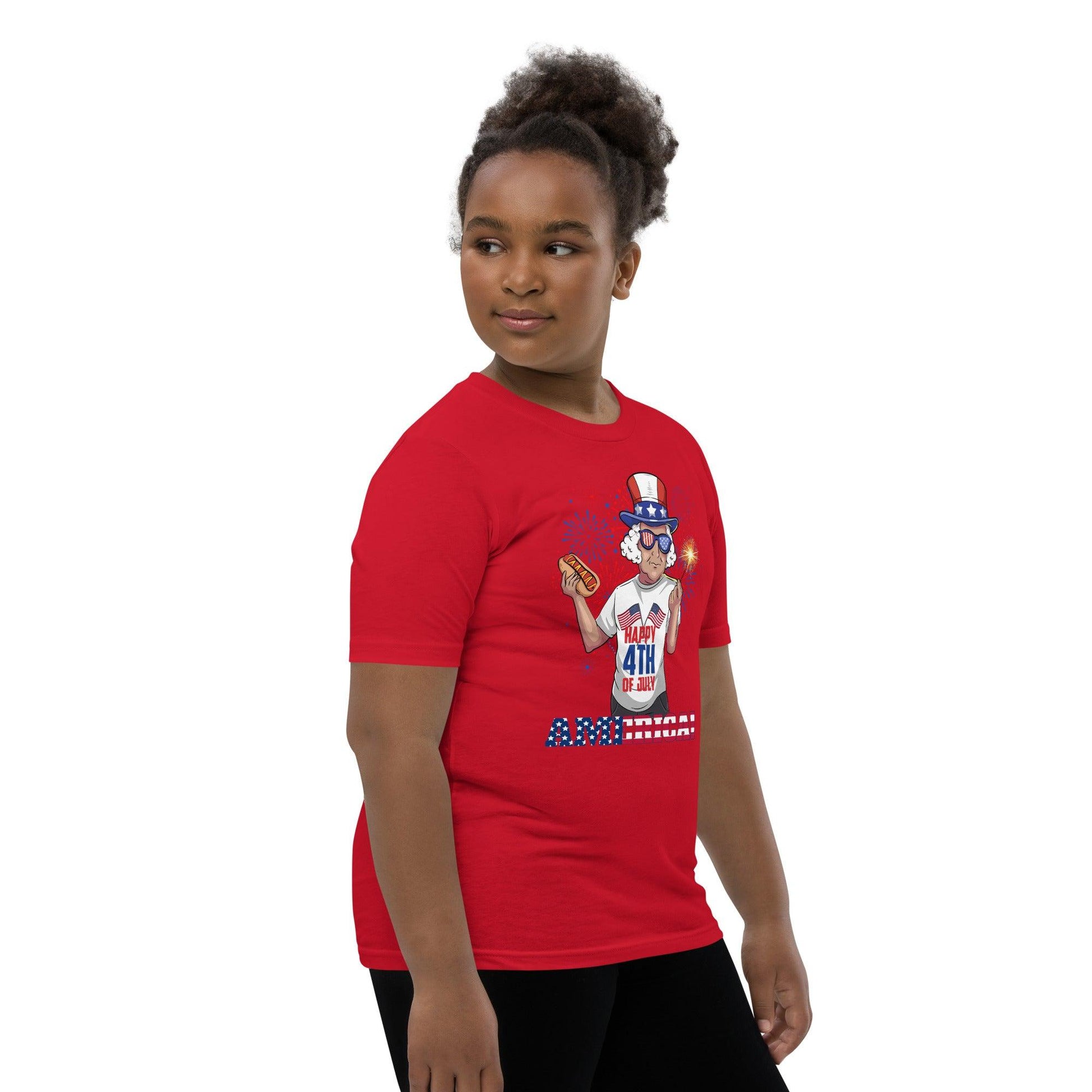 "George Washington Happy 4th of July" Youth Short Sleeve T-Shirt - Gizmo Graphic Works