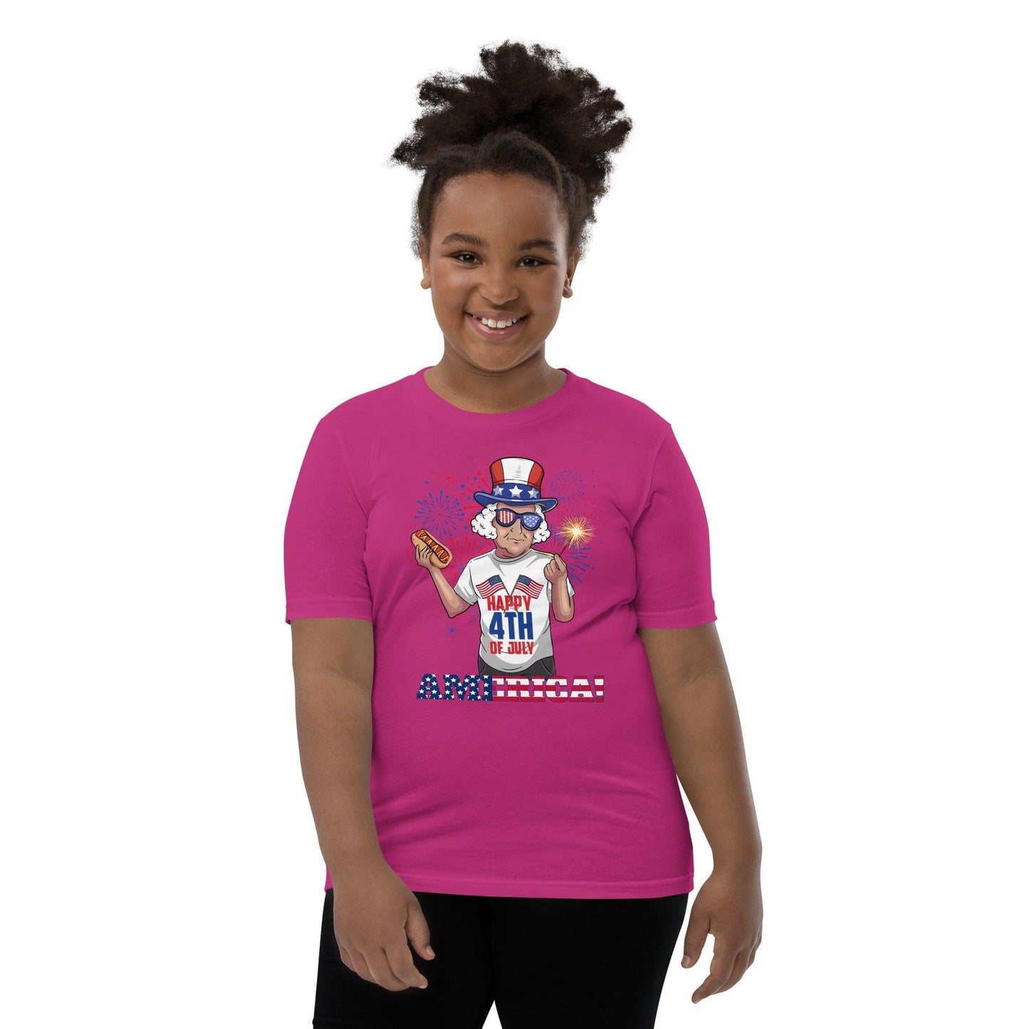 "George Washington Happy 4th of July" Youth Short Sleeve T-Shirt - Gizmo Graphic Works