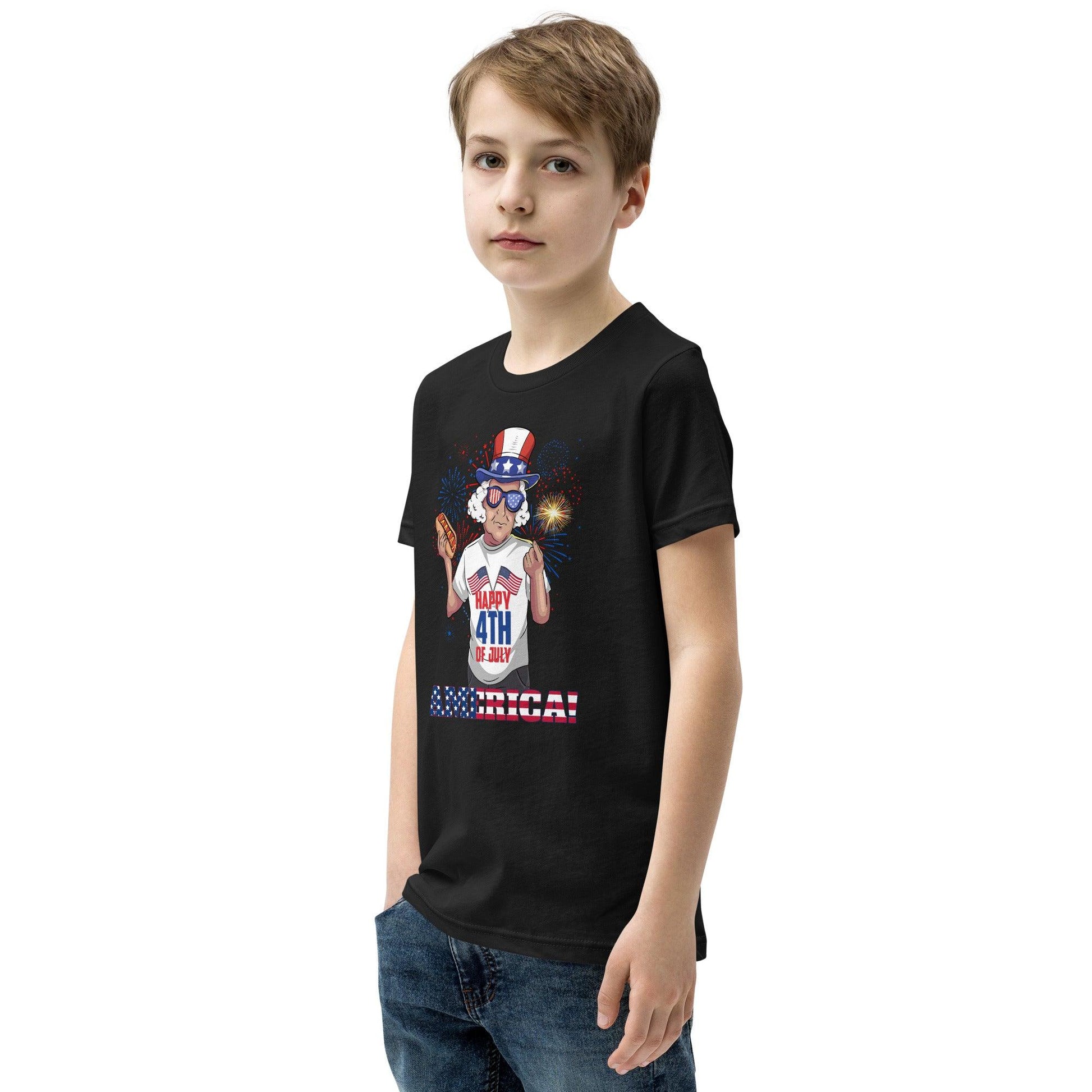 "George Washington Happy 4th of July" Youth Short Sleeve T-Shirt - Gizmo Graphic Works