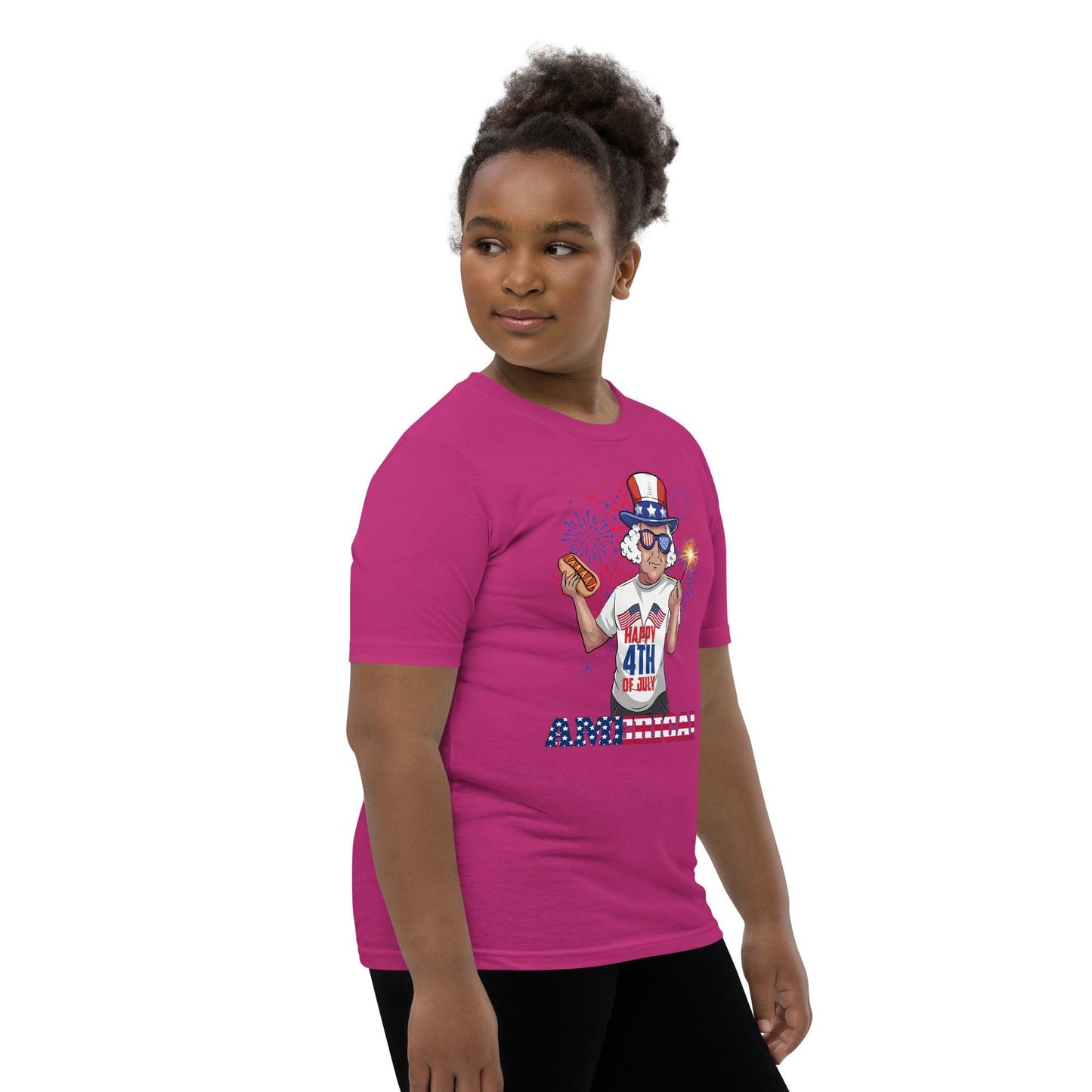 "George Washington Happy 4th of July" Youth Short Sleeve T-Shirt - Gizmo Graphic Works