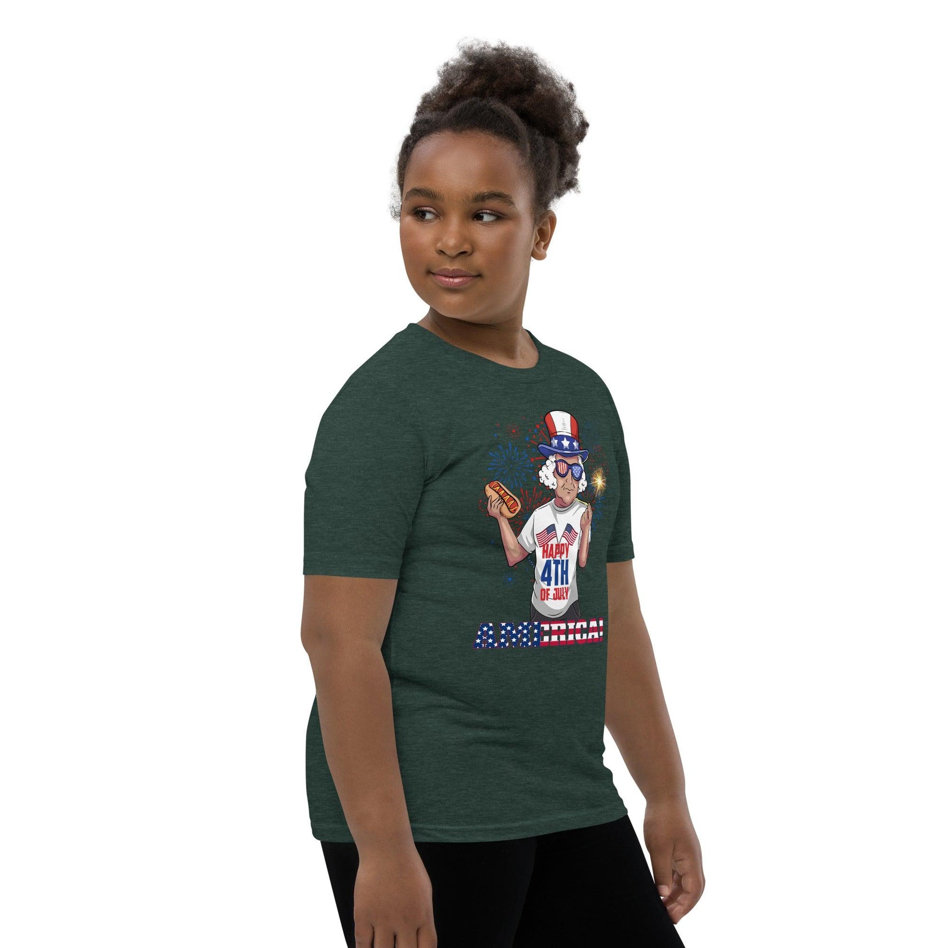 "George Washington Happy 4th of July" Youth Short Sleeve T-Shirt - Gizmo Graphic Works