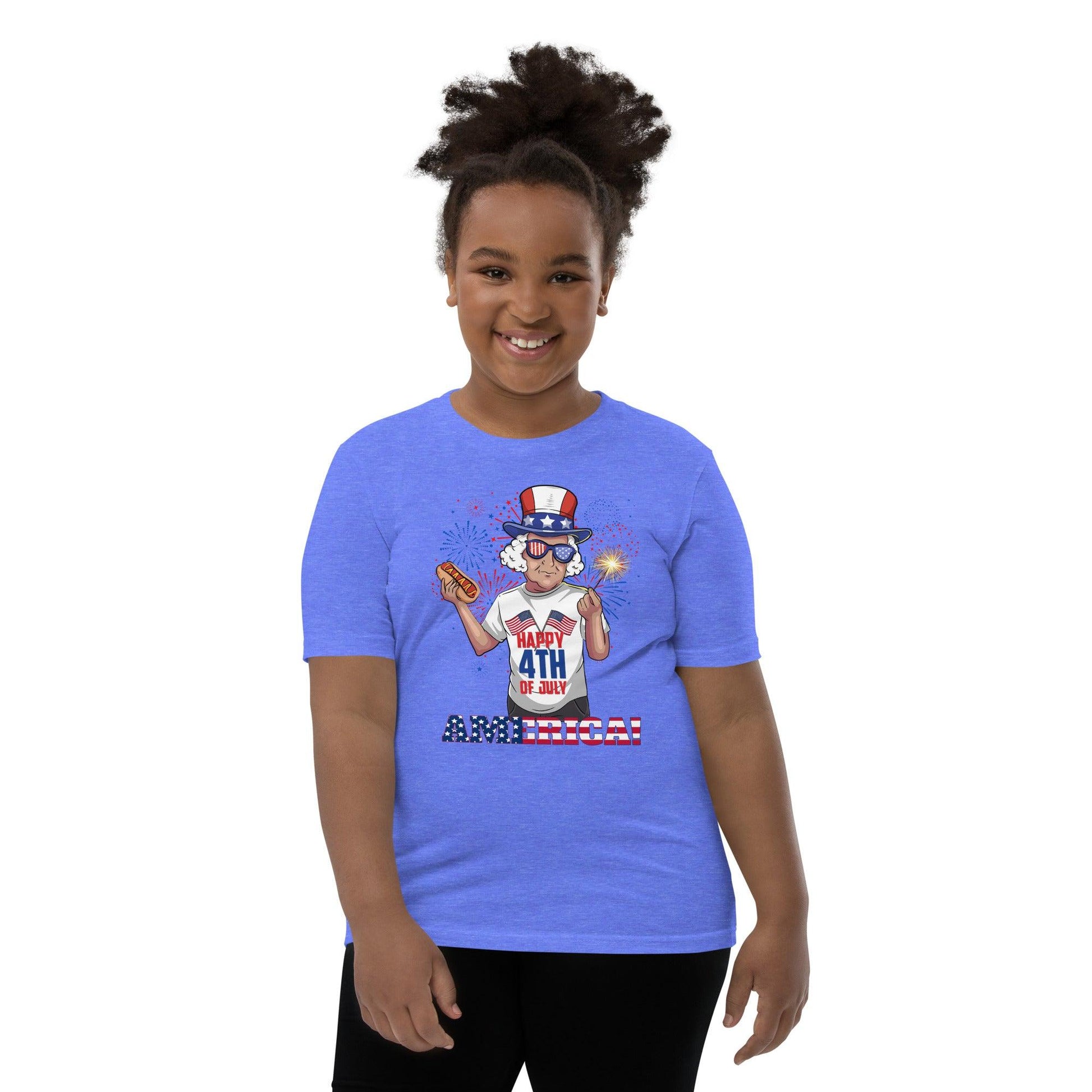 "George Washington Happy 4th of July" Youth Short Sleeve T-Shirt - Gizmo Graphic Works