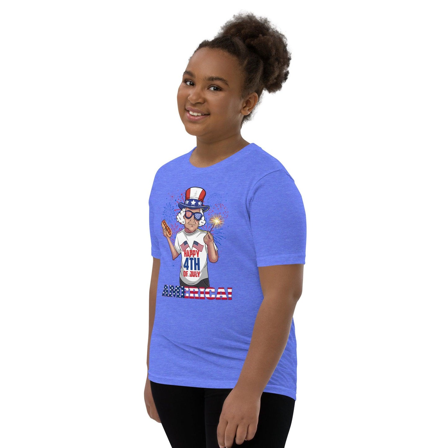 "George Washington Happy 4th of July" Youth Short Sleeve T-Shirt - Gizmo Graphic Works