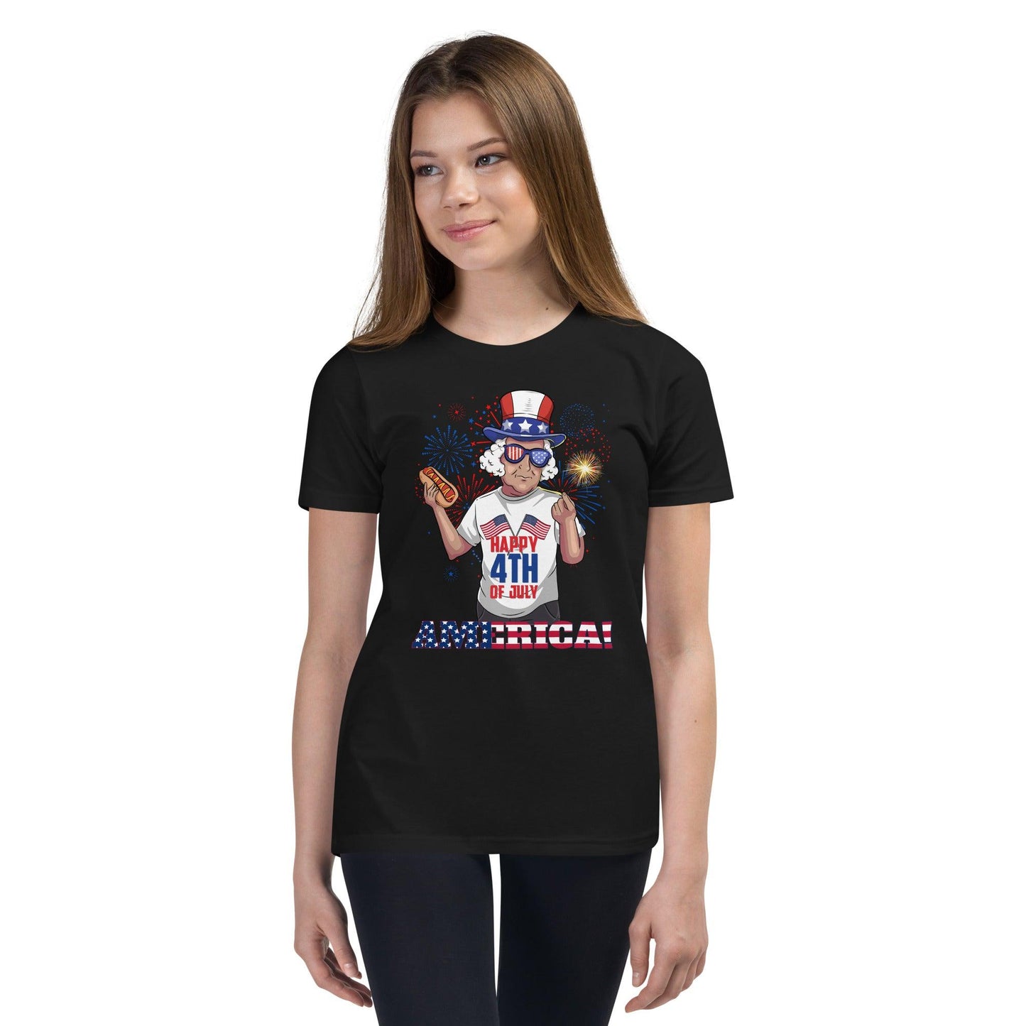 "George Washington Happy 4th of July" Youth Short Sleeve T-Shirt - Gizmo Graphic Works