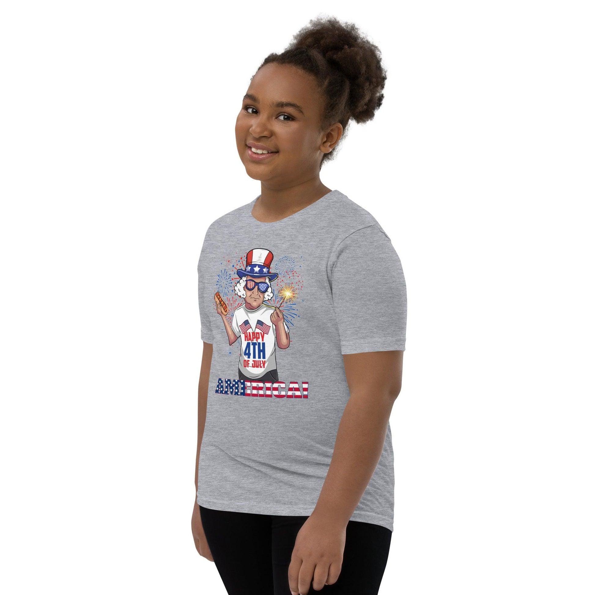 "George Washington Happy 4th of July" Youth Short Sleeve T-Shirt - Gizmo Graphic Works