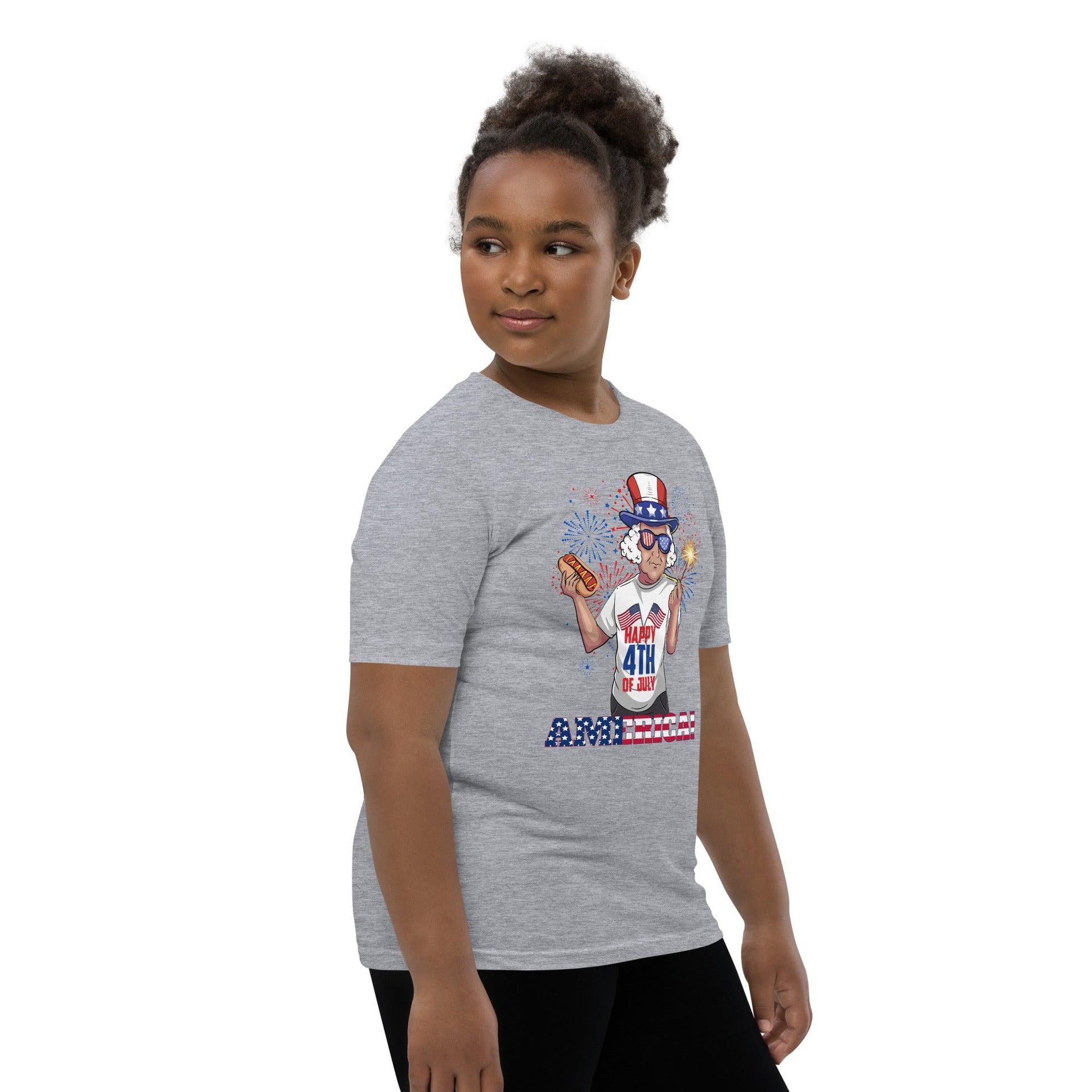 "George Washington Happy 4th of July" Youth Short Sleeve T-Shirt - Gizmo Graphic Works