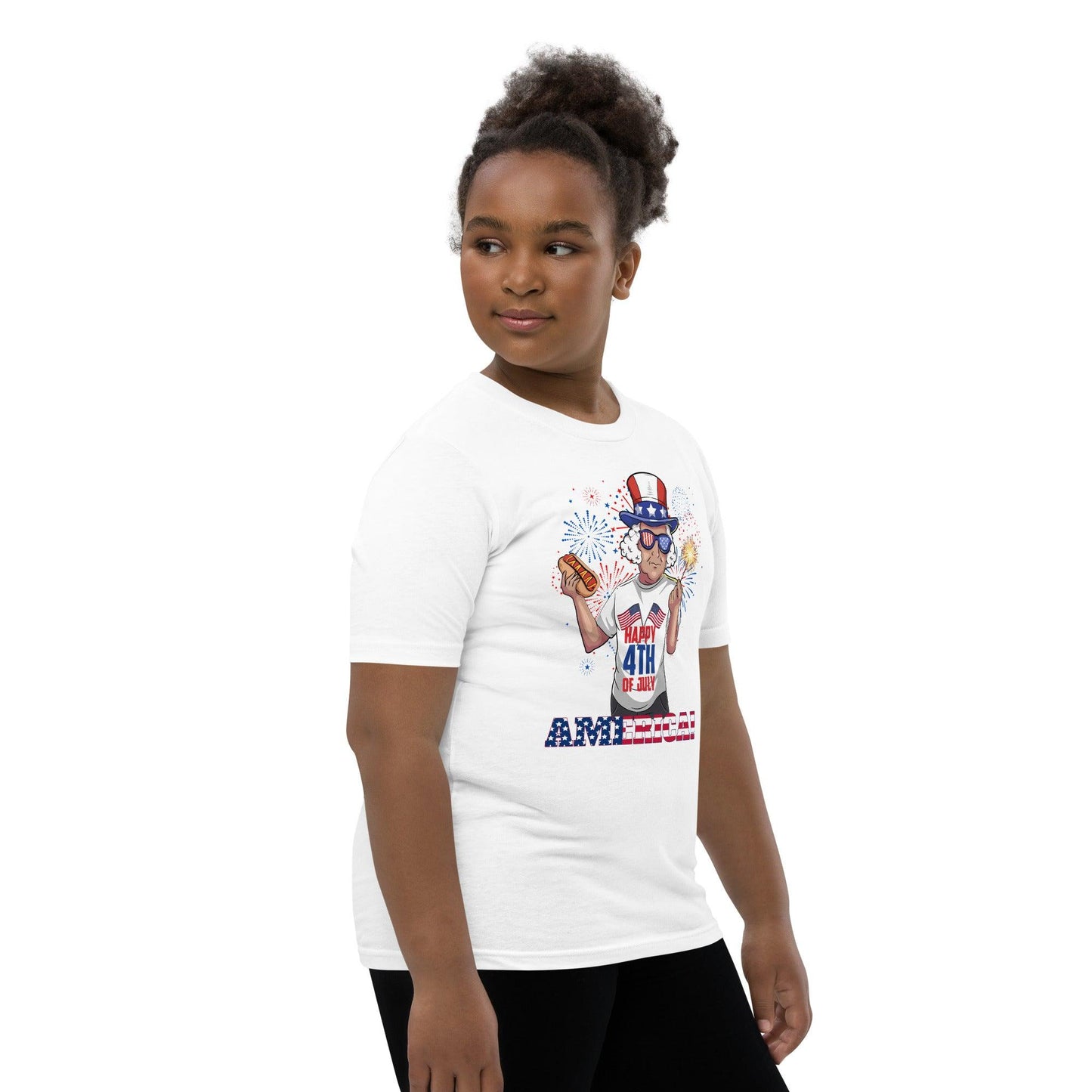 "George Washington Happy 4th of July" Youth Short Sleeve T-Shirt - Gizmo Graphic Works