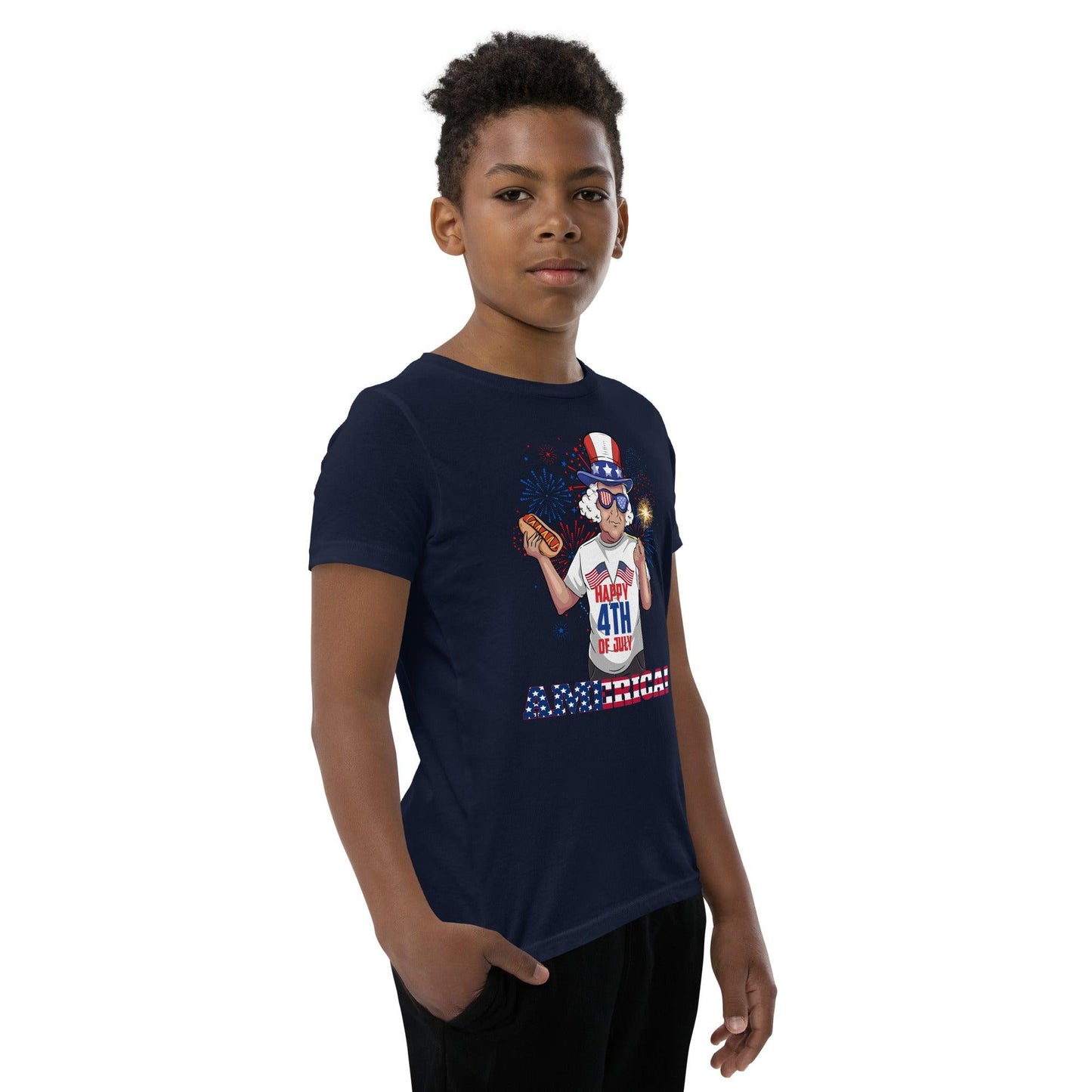 "George Washington Happy 4th of July" Youth Short Sleeve T-Shirt - Gizmo Graphic Works