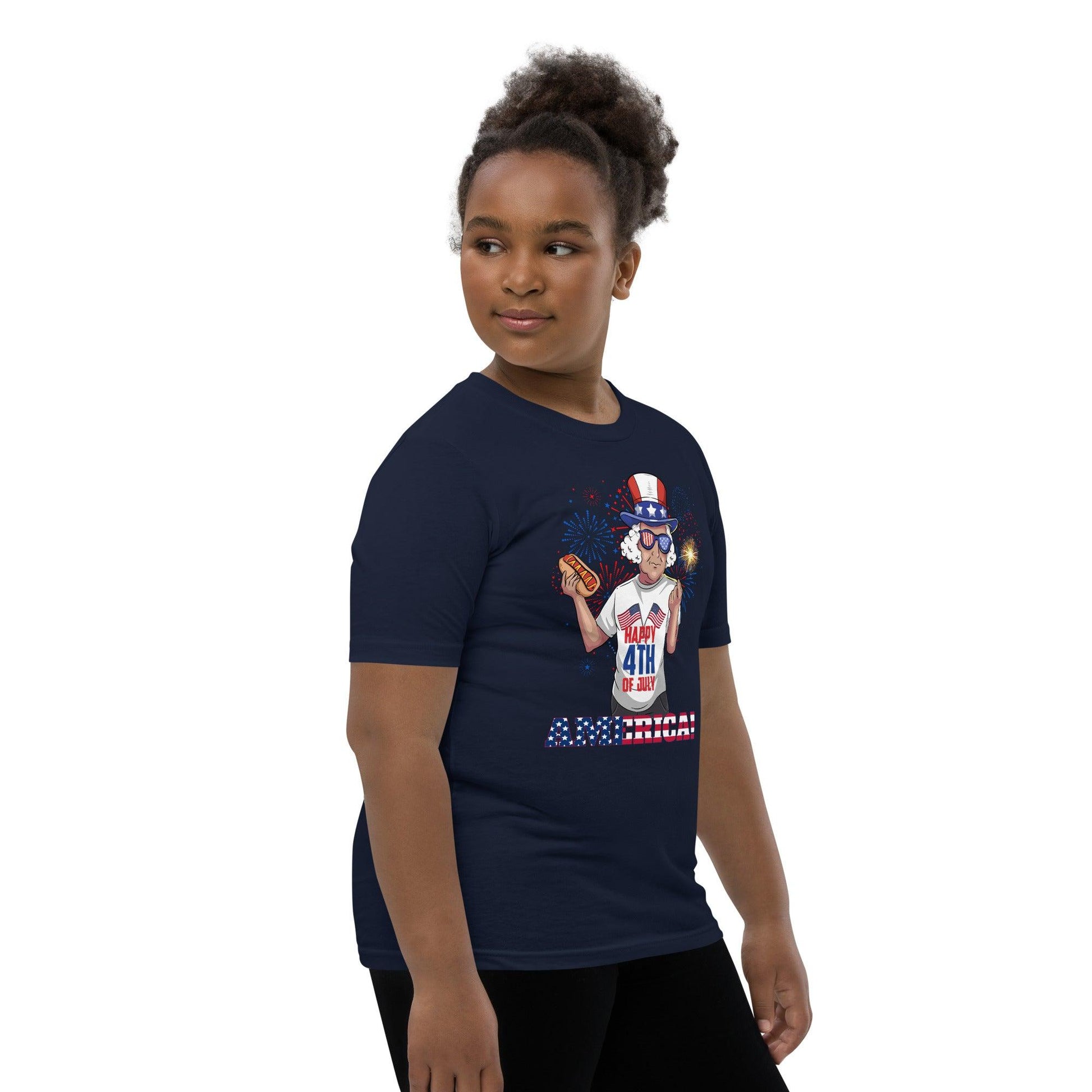 "George Washington Happy 4th of July" Youth Short Sleeve T-Shirt - Gizmo Graphic Works